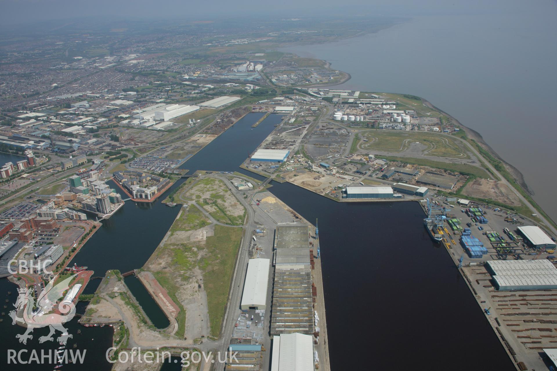 RCAHMW colour oblique photograph of Cardiff Bay, Queen Alexandra Dock. Taken by Toby Driver on 29/06/2006.