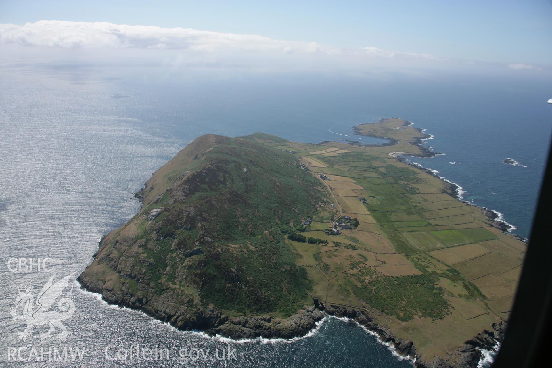 RCAHMW colour oblique aerial photograph of Bardsey Island (Ynys Enlli) from the north. Taken on 03 August 2006 by Toby Driver.
