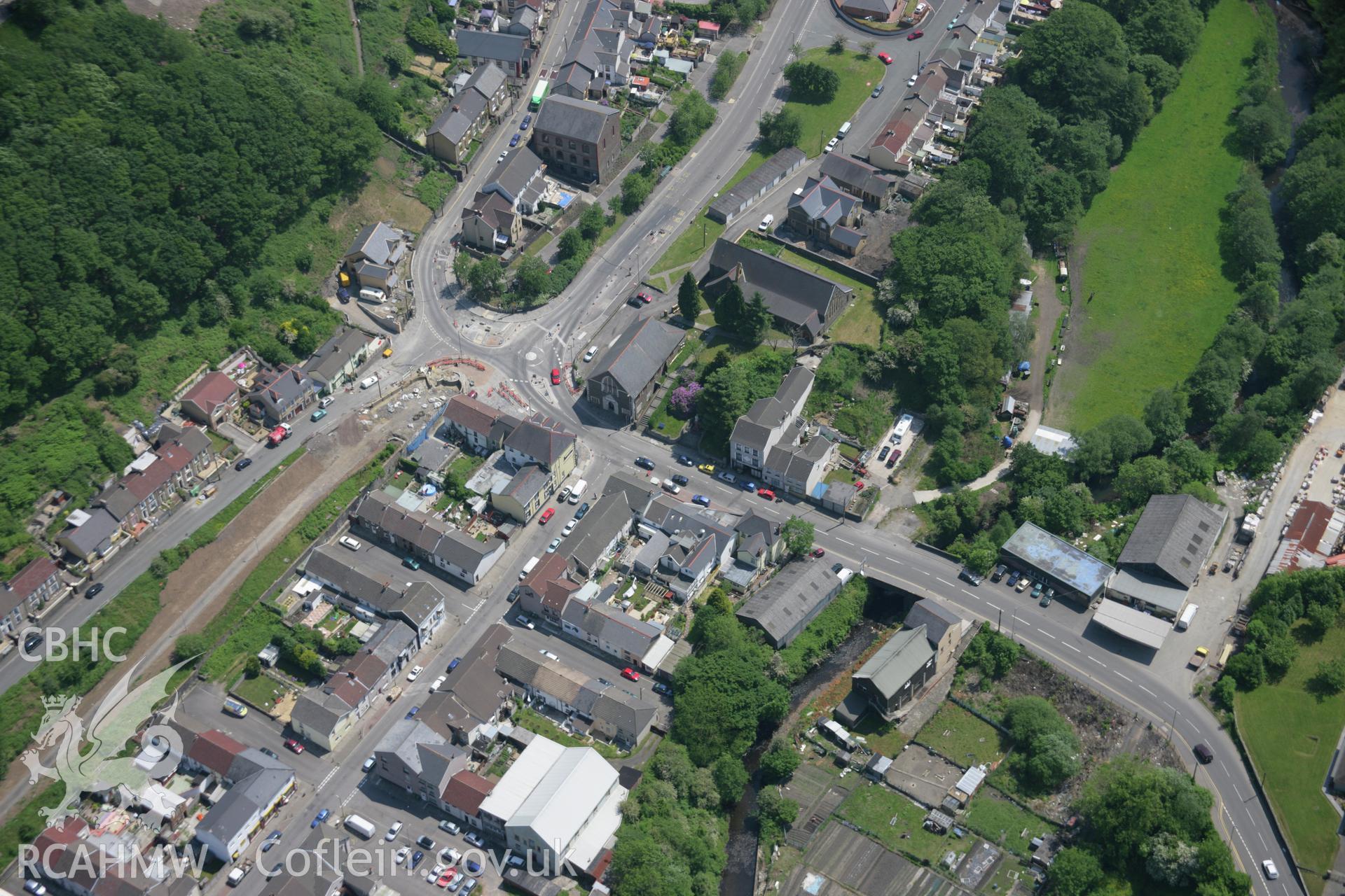 RCAHMW colour oblique aerial photograph of New Tredegar Town, viewed from the north-west. Taken on 09 June 2006 by Toby Driver.
