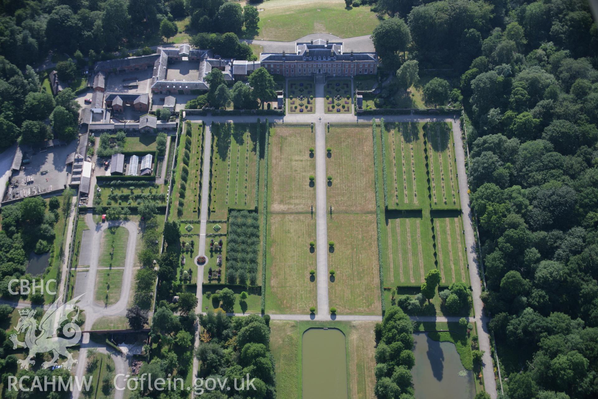 RCAHMW colour oblique aerial photograph of Erddig Park Garden, Wrexham. Taken on 17 July 2006 by Toby Driver.