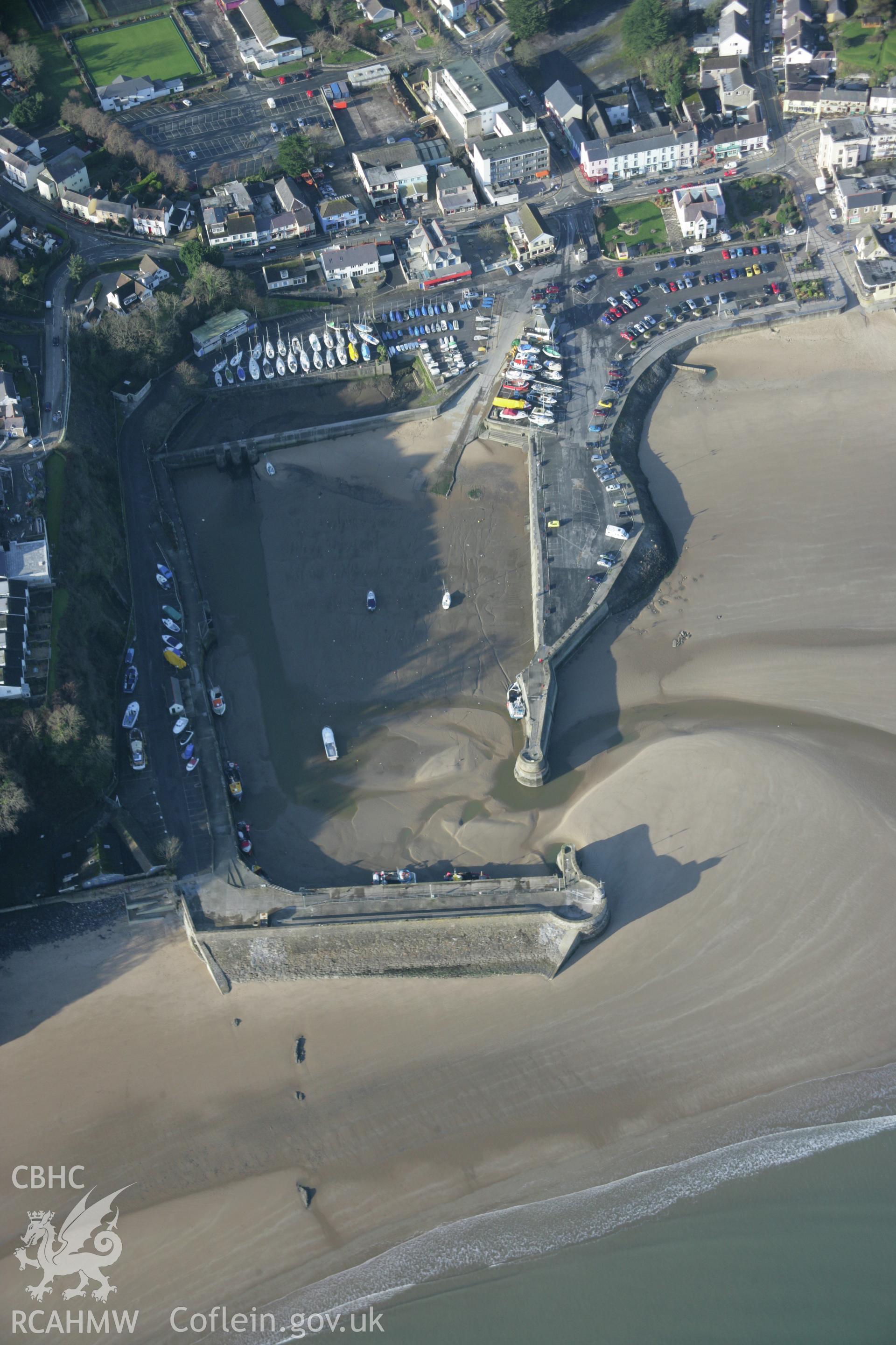 RCAHMW colour oblique aerial photograph of Saundersfoot Harbour from the east at high tide. Taken on 11 January 2006 by Toby Driver.