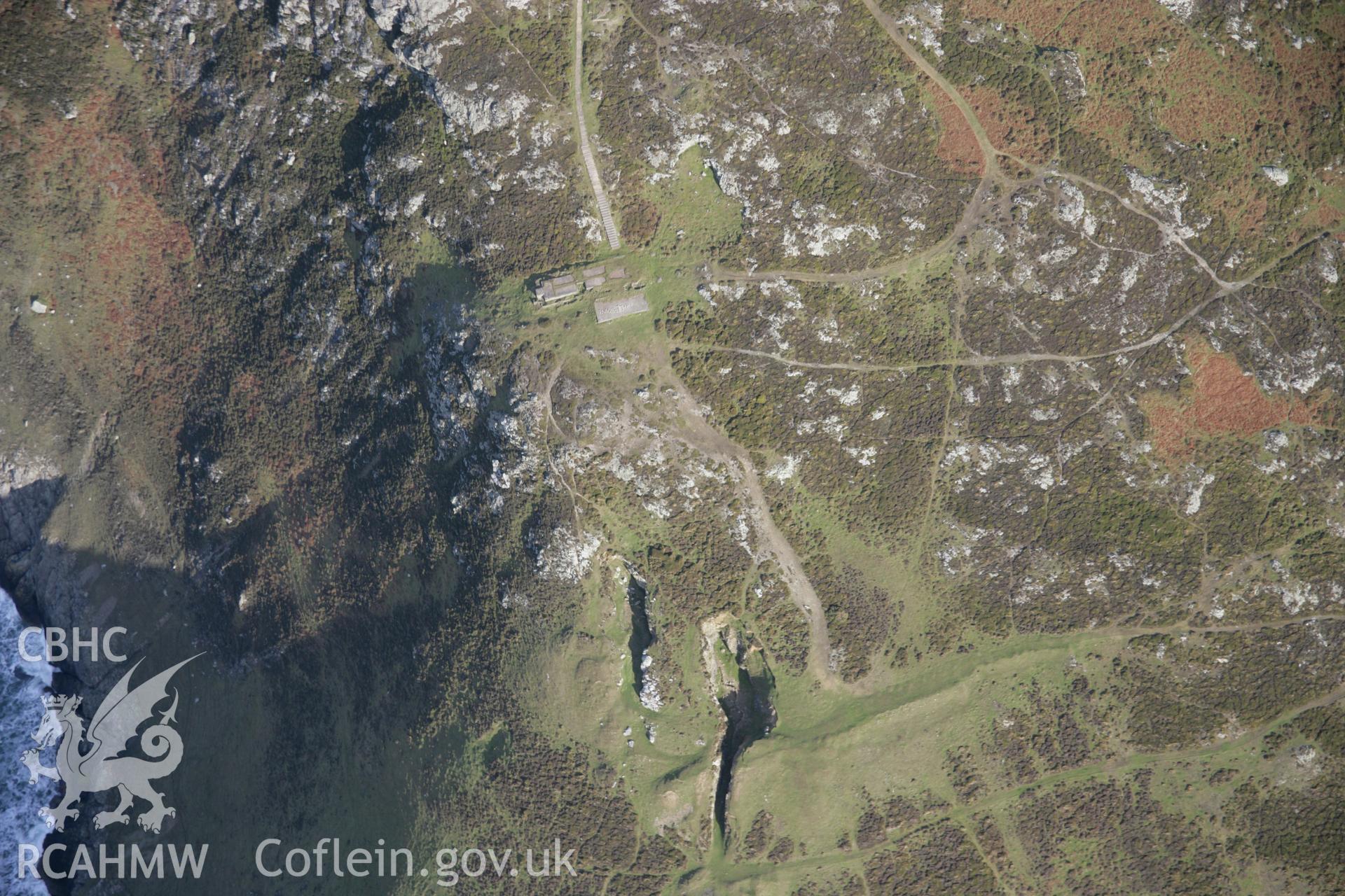 RCAHMW colour oblique aerial photograph of Mynydd Mawr Wartime Lookout and Signal Station, Aberdaron, viewed from the south-west. Taken on 09 February 2006 by Toby Driver.
