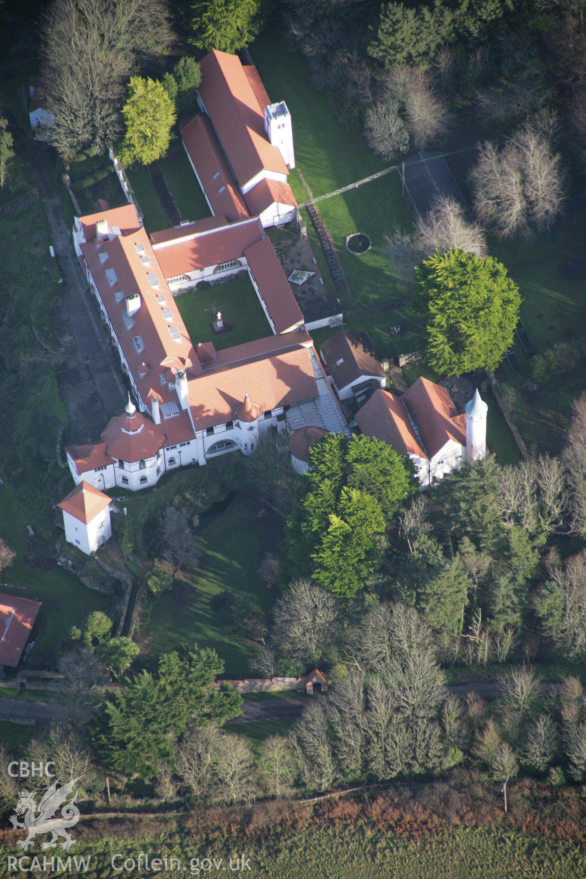 RCAHMW colour oblique aerial photograph of Caldey Monastery from the south-west. Taken on 11 January 2006 by Toby Driver.