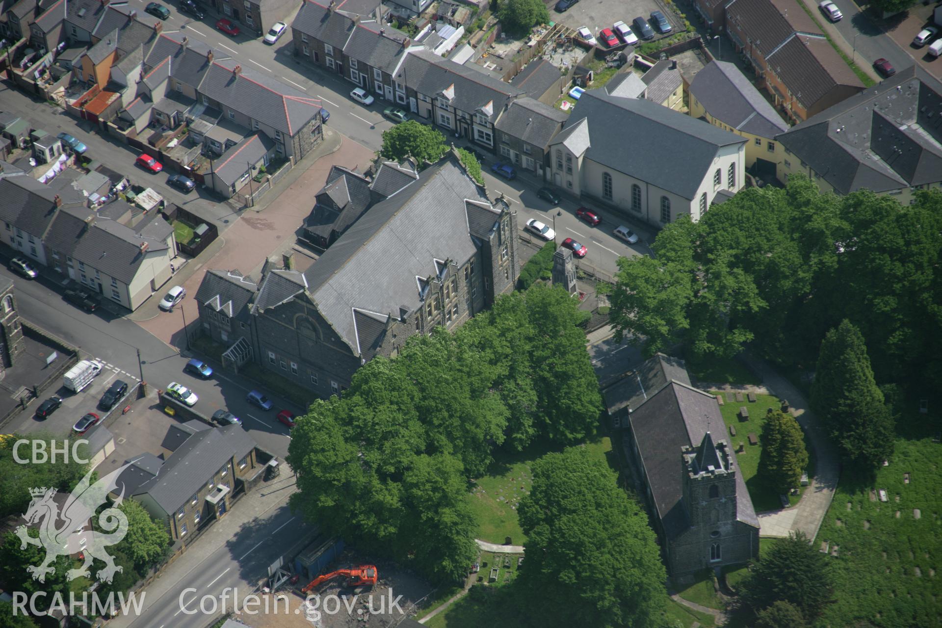 RCAHMW colour oblique aerial photograph of Blaenavon Workingmens' Hall and Institute from the south-west. Taken on 09 June 2006 by Toby Driver.