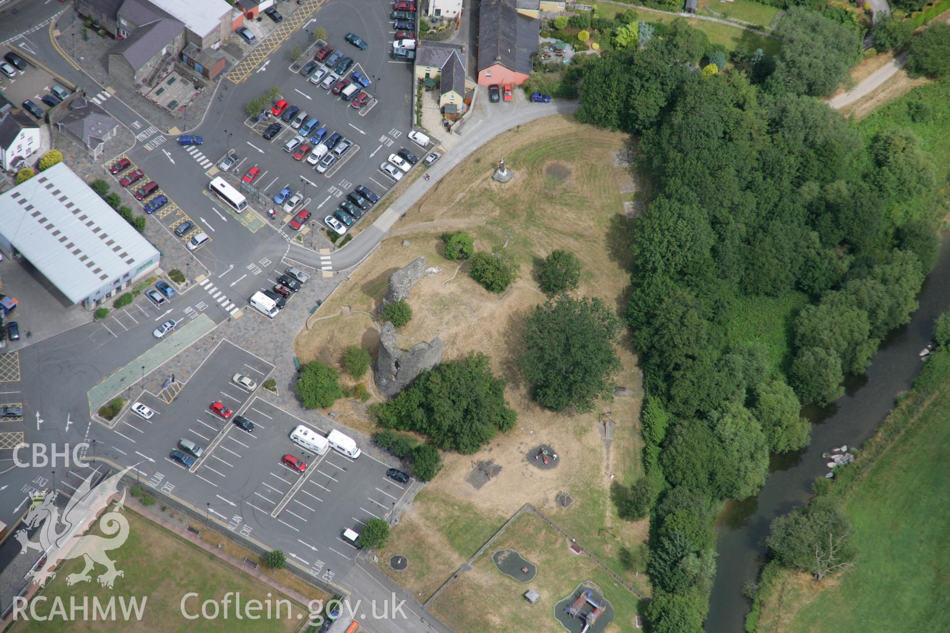 RCAHMW colour oblique aerial photograph of Llandovery Castle. Taken on 27 July 2006 by Toby Driver.