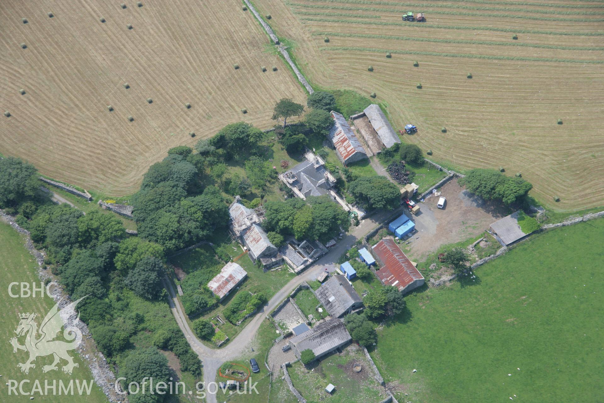 RCAHMW colour oblique aerial photograph of Abbey Farm, Egryn. Taken on 04 July 2006 by Toby Driver.