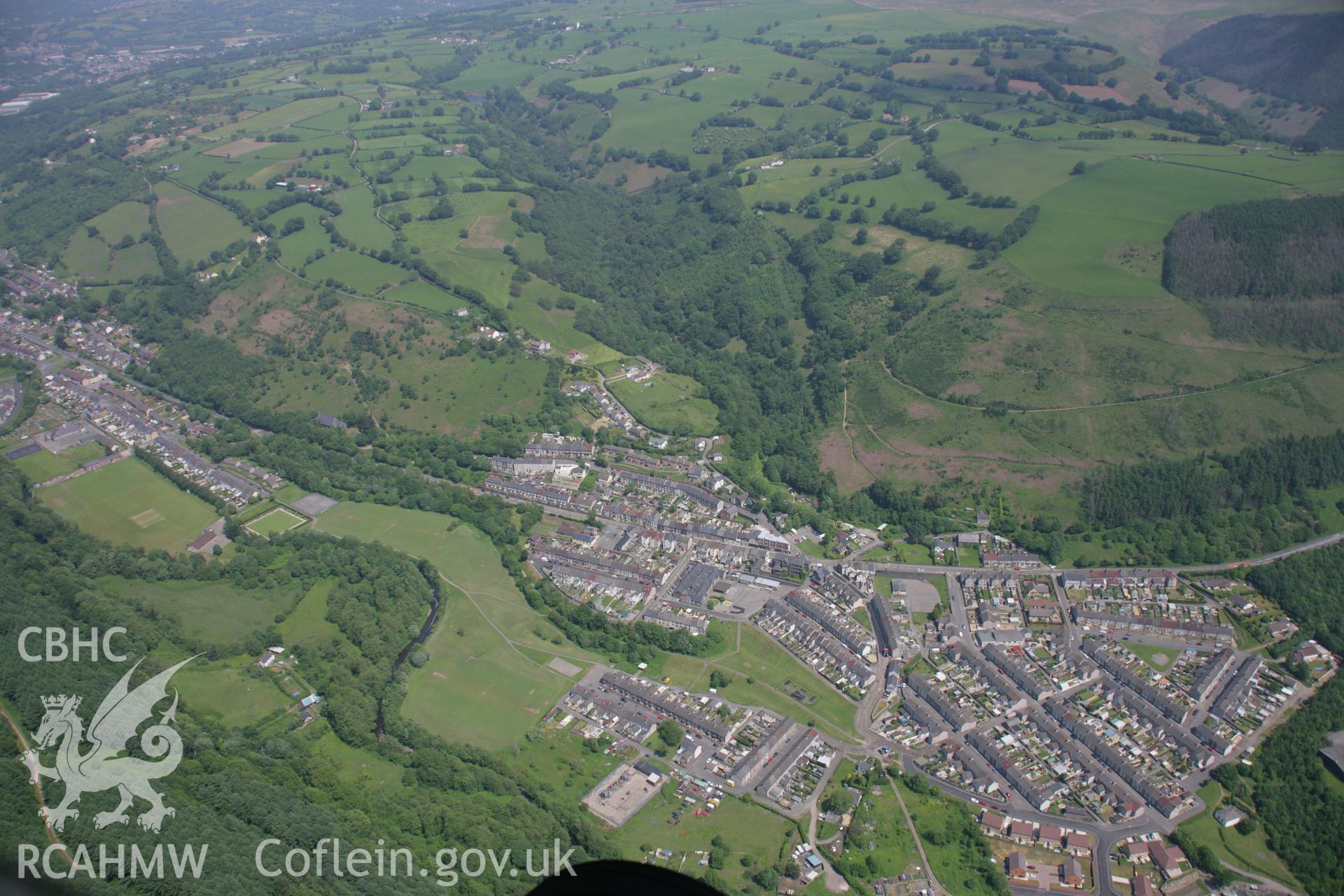 RCAHMW colour oblique aerial photograph of Cwmfelinfach, Sirhowy Valley in general view from the south-west. Taken on 09 June 2006 by Toby Driver