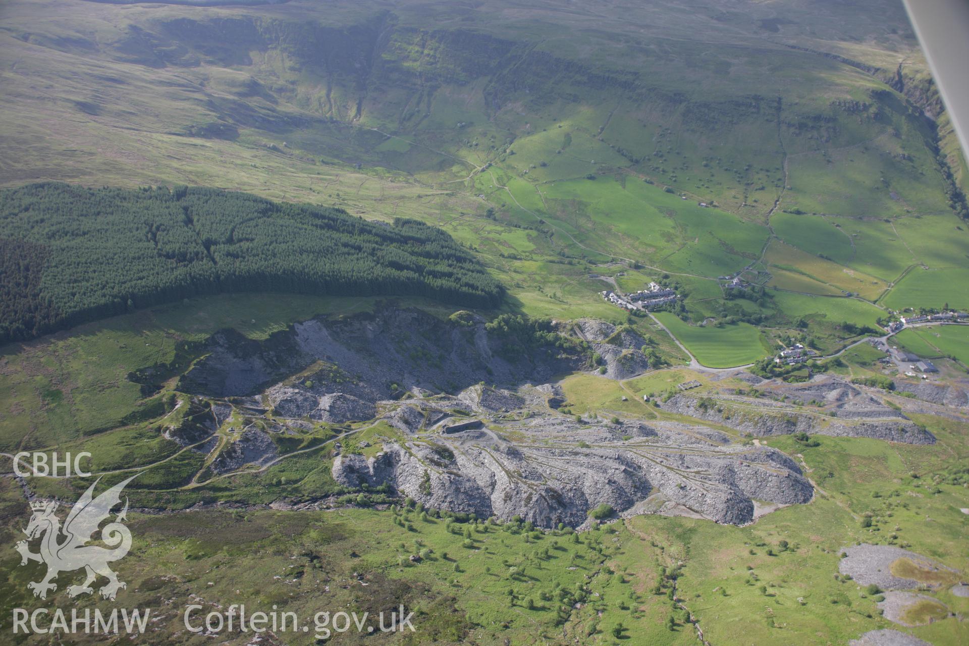 RCAHMW colour oblique aerial photograph of Cwm Machno Slate Quarry from the south-east. Taken on 14 June 2006 by Toby Driver.
