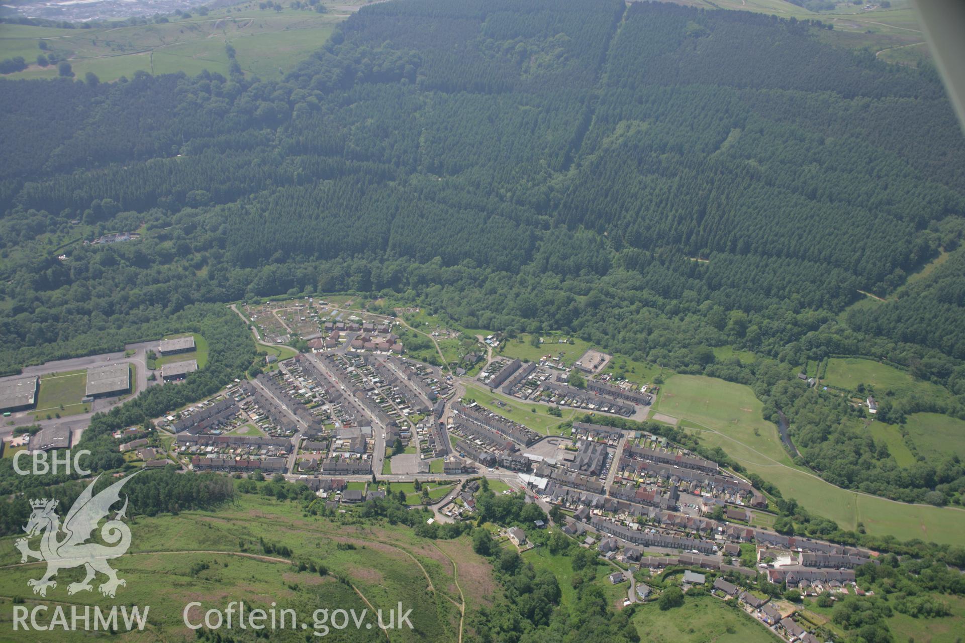 RCAHMW colour oblique aerial photograph of Cwmfelinfach, Sirhowy Valley in general view from the north-east. Taken on 09 June 2006 by Toby Driver
