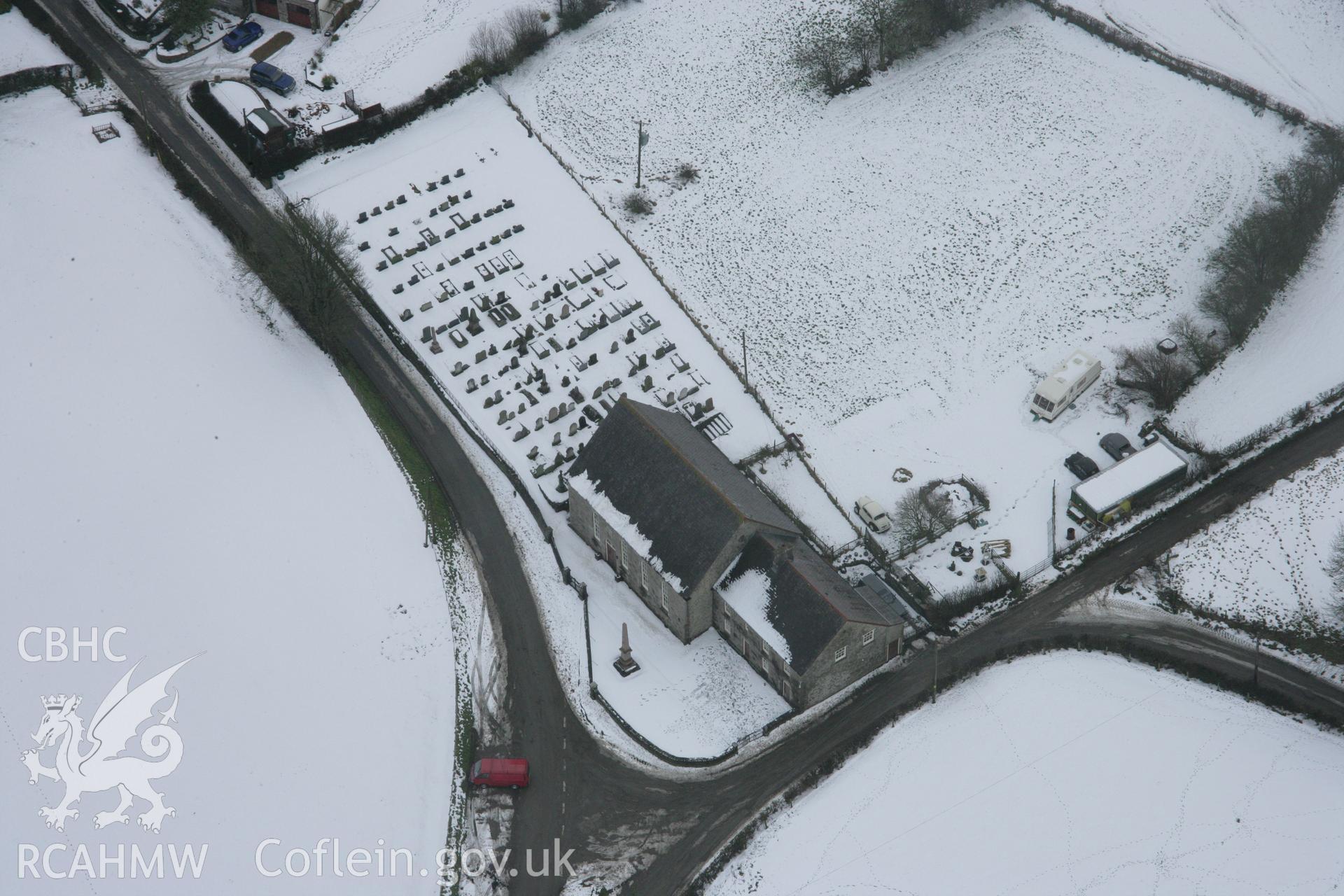 RCAHMW colour oblique aerial photograph of Bethel Welsh Calvinistic Methodist Chapel, Rhiw Ial, Llanarmon-Yn-Ial viewed from the north-west. Taken on 06 March 2006 by Toby Driver.