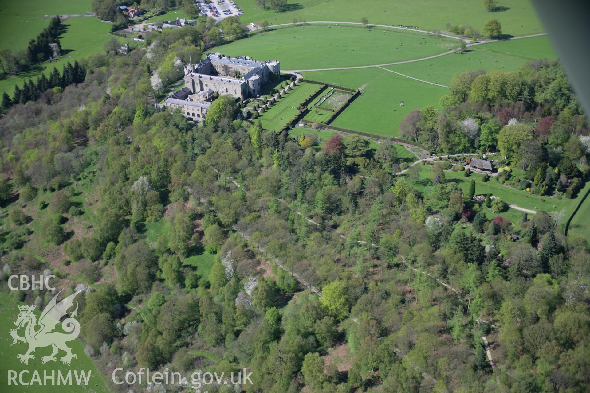 RCAHMW digital colour oblique photograph of the garden at Chirk Castle viewed from the south-east. Taken on 05/05/2006 by T.G. Driver.