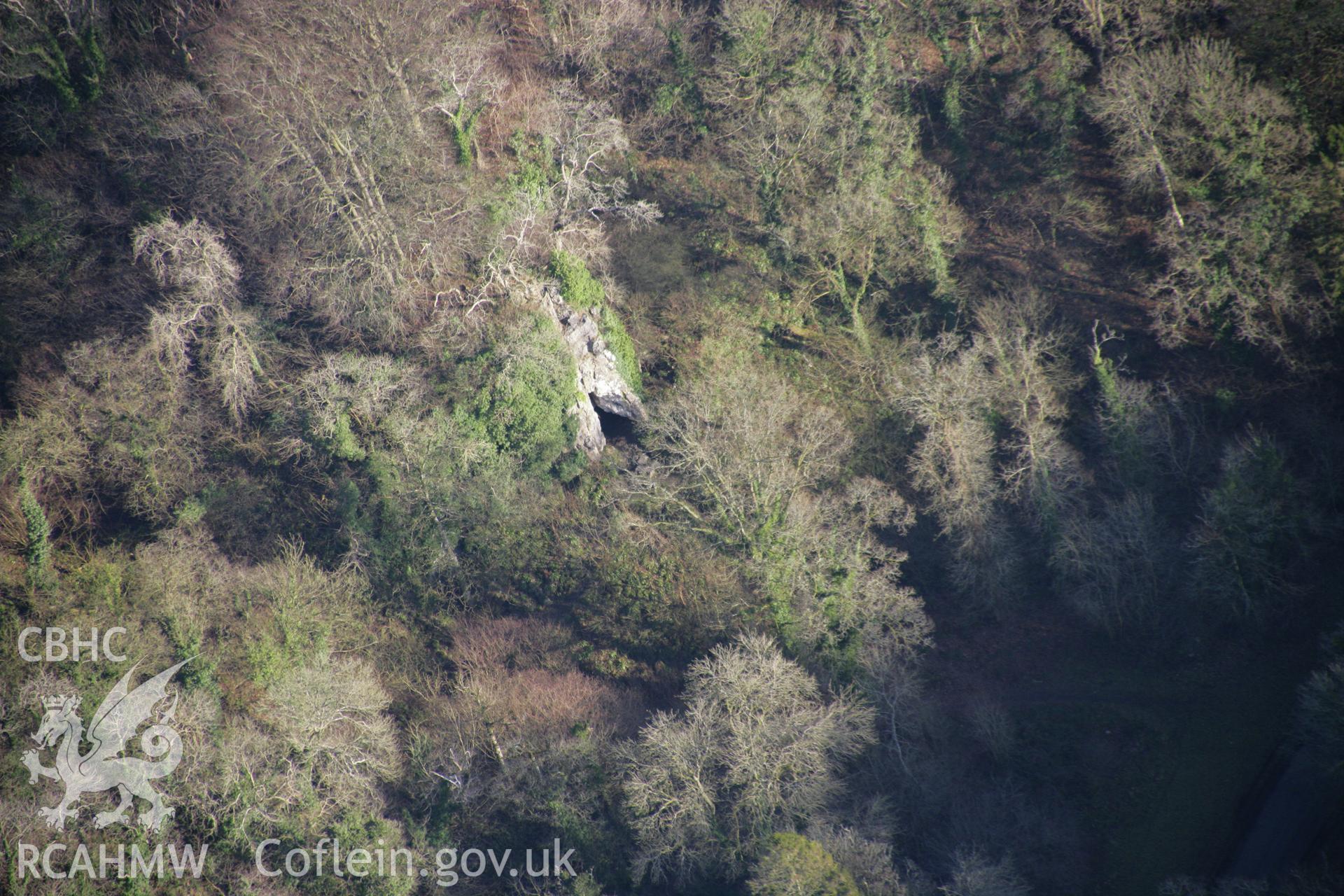 RCAHMW colour oblique aerial photograph of Cat Hole Cave, Parkmill, from the north-west. Taken on 26 January 2006 by Toby Driver.