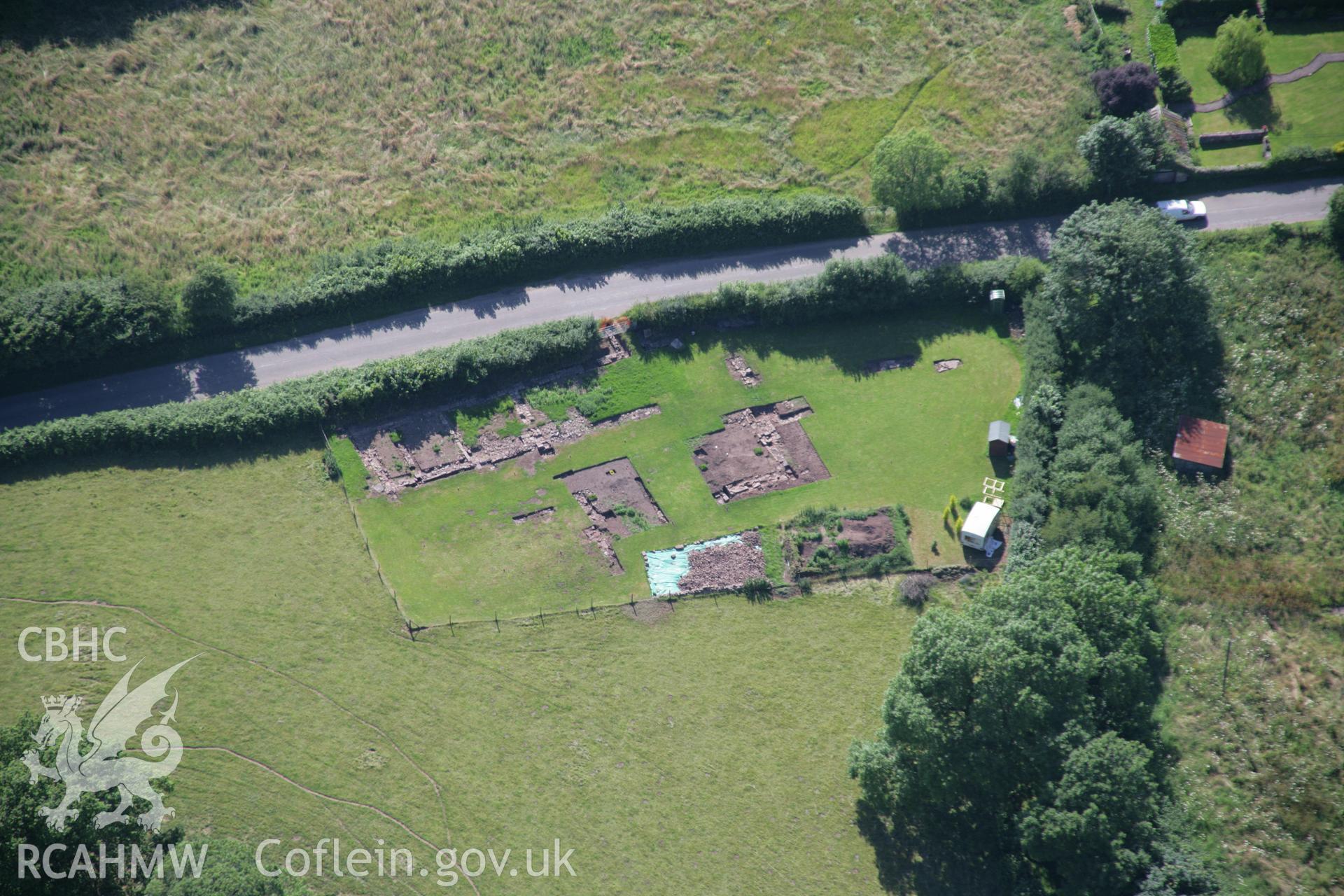RCAHMW colour oblique aerial photograph of Trelech Village Earthworks. Taken on 13 July 2006 by Toby Driver.