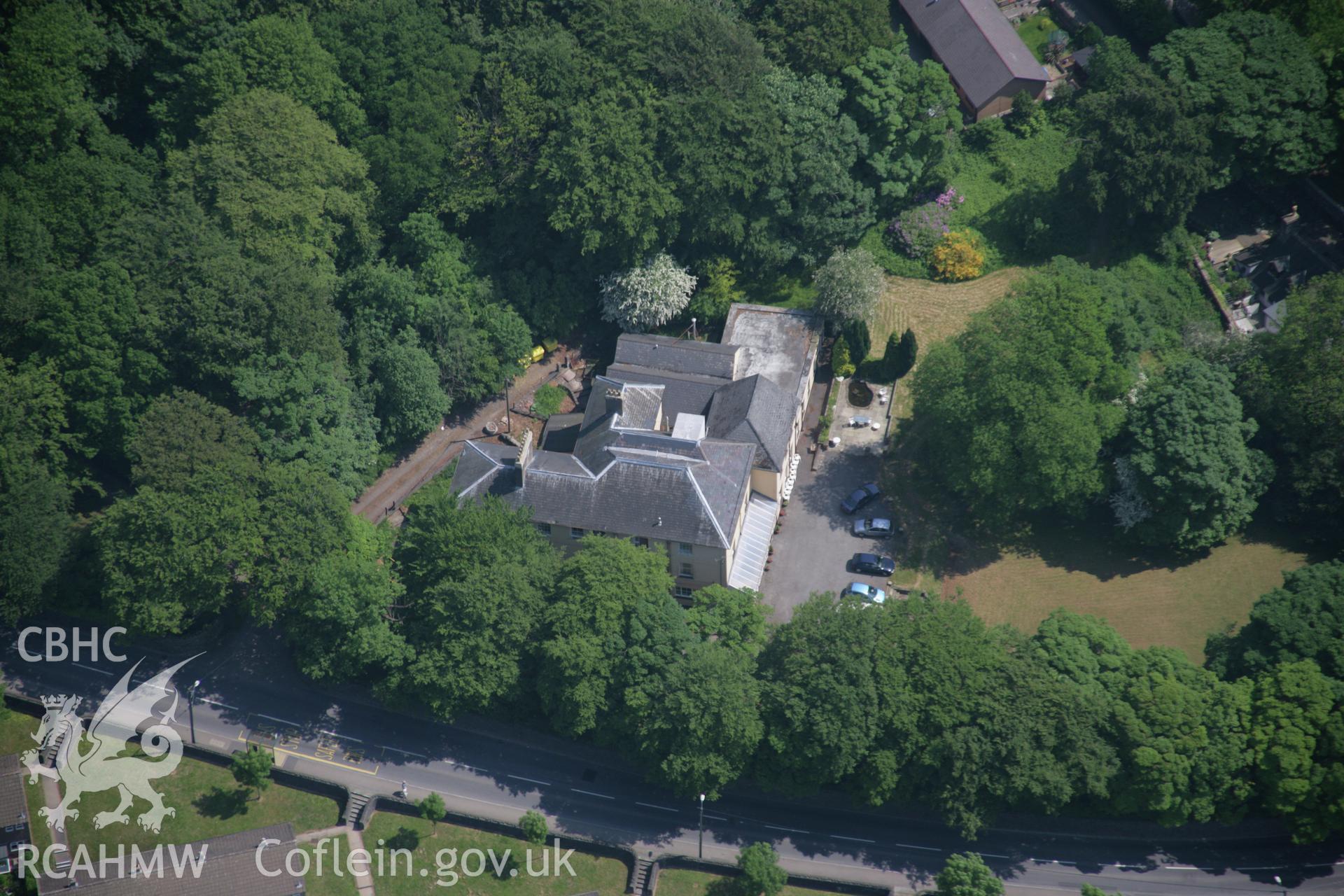RCAHMW colour oblique aerial photograph of grounds and gardens at Ty Mawr, now The Beeches, Blaenavon, from the south-west. Taken on 09 June 2006 by Toby Driver.