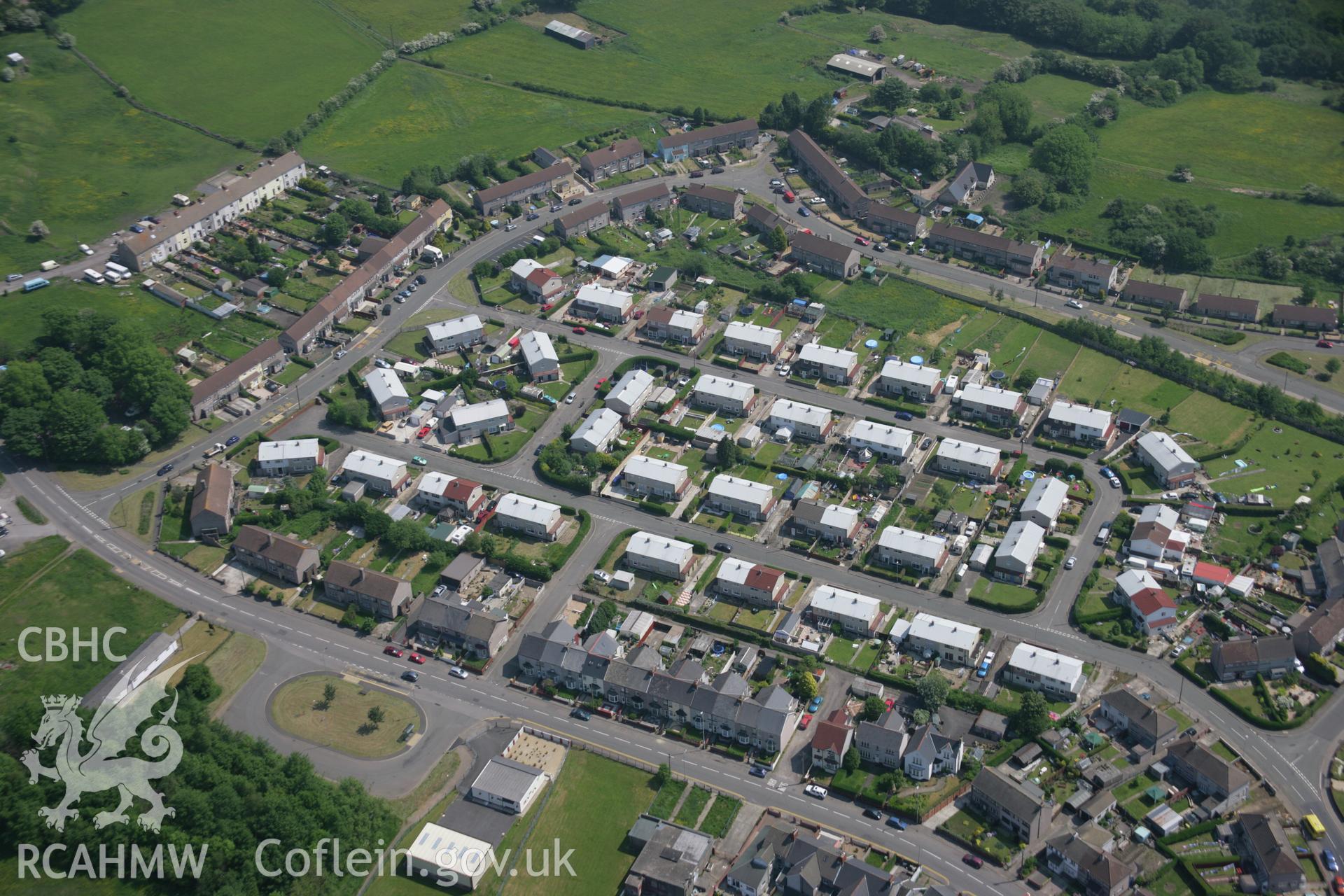 RCAHMW colour oblique aerial photograph of housing at Varteg housing estate, viewed from the west. Taken on 09 June 2006 by Toby Driver.