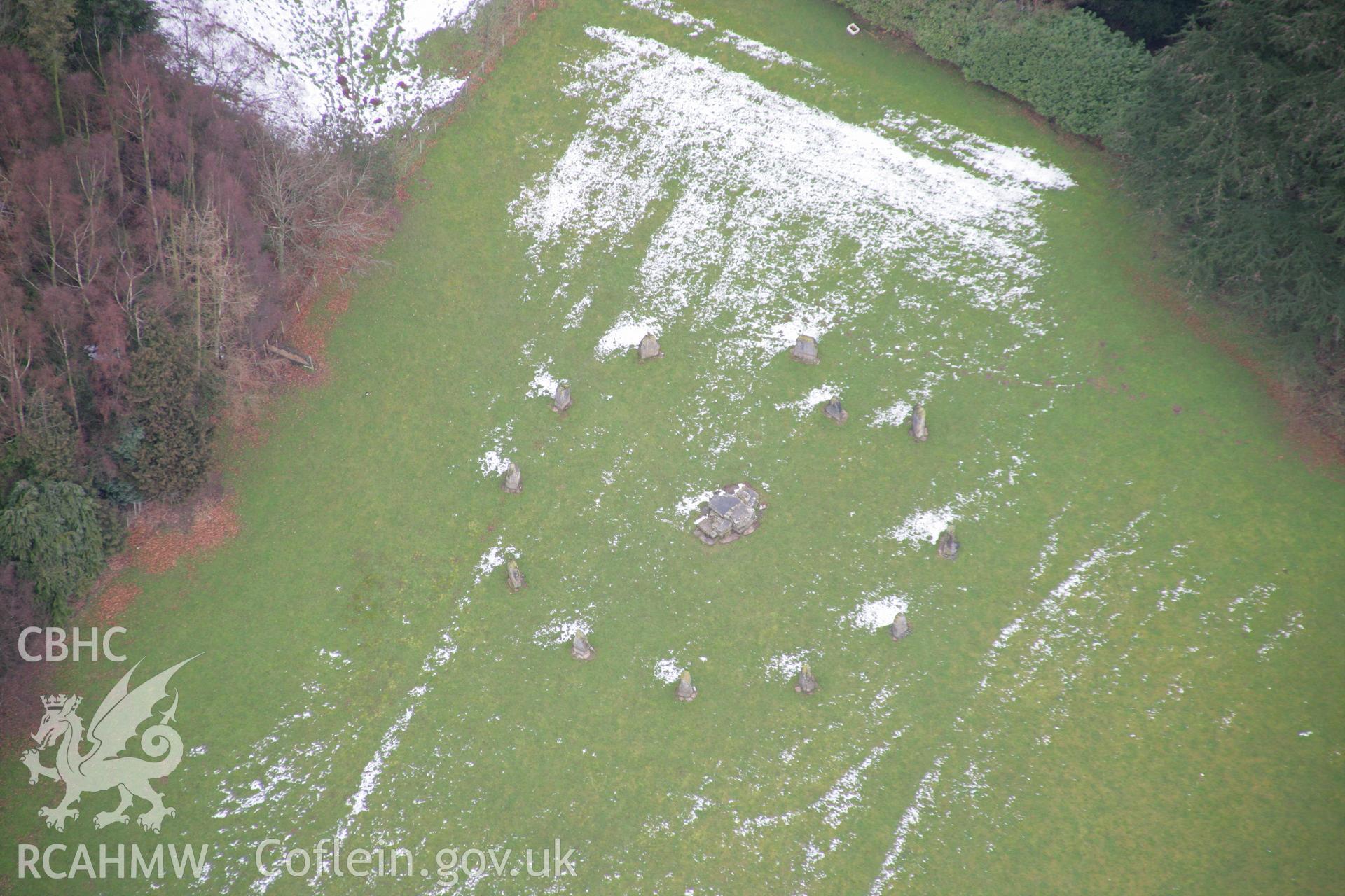 RCAHMW colour oblique aerial photograph of Castle Park Gorsedd Circle, Ruthin. Taken on 06 March 2006 by Toby Driver.