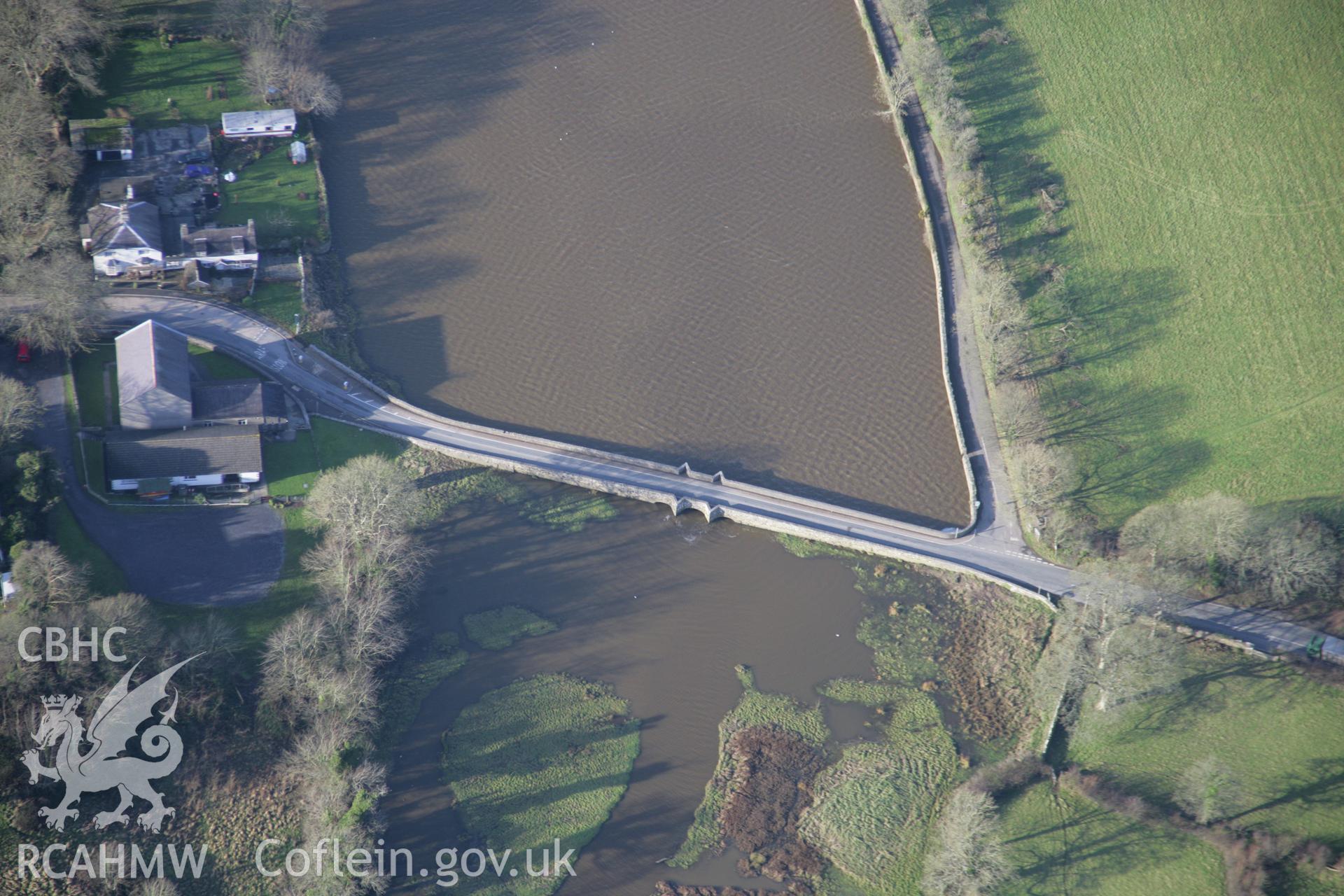 RCAHMW colour oblique aerial photograph of Carew Bridge from the south-east. Taken on 11 January 2006 by Toby Driver.