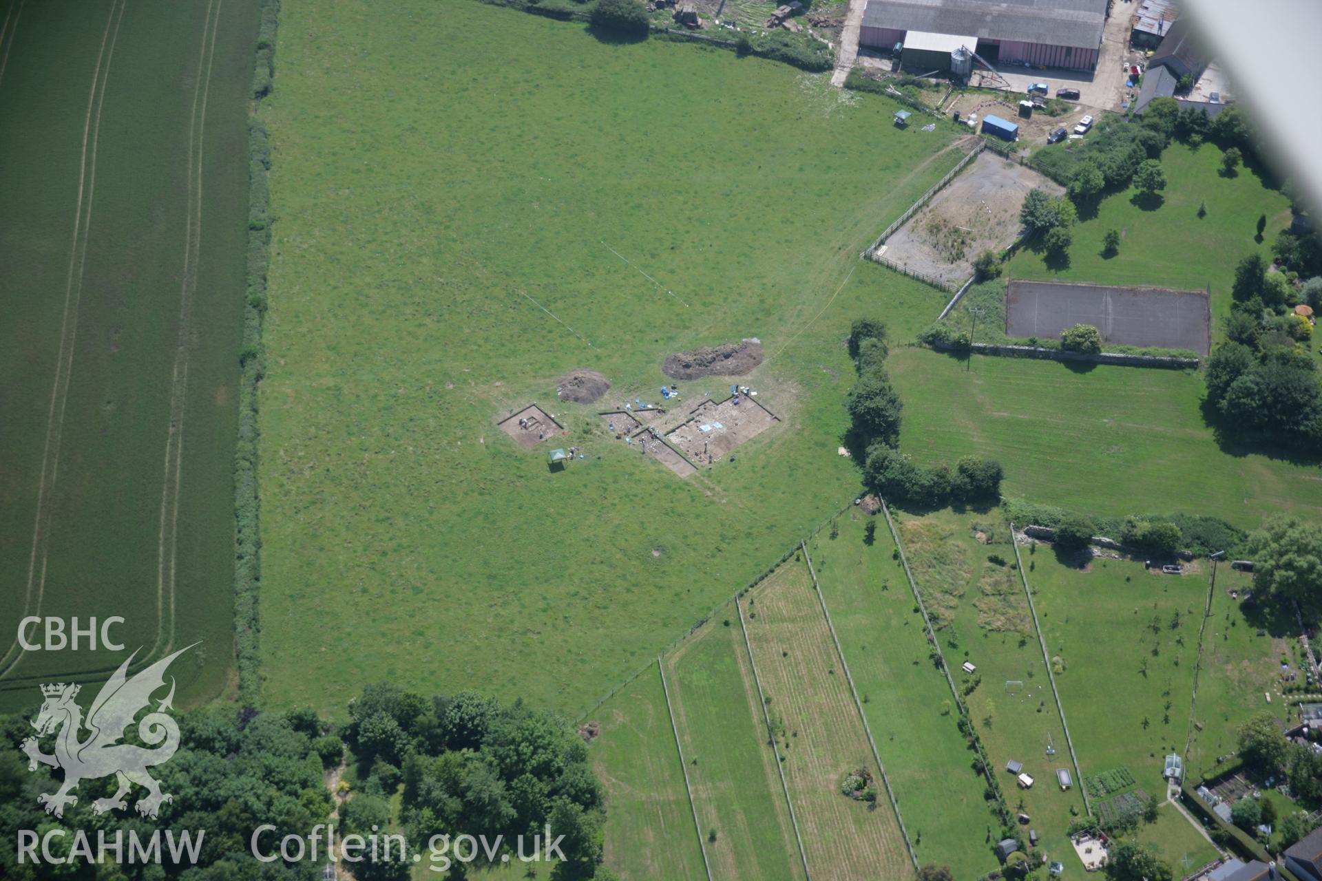 RCAHMW colour oblique photograph of Llanmaes prehistoric settlement excavation. Taken by Toby Driver on 29/06/2006.