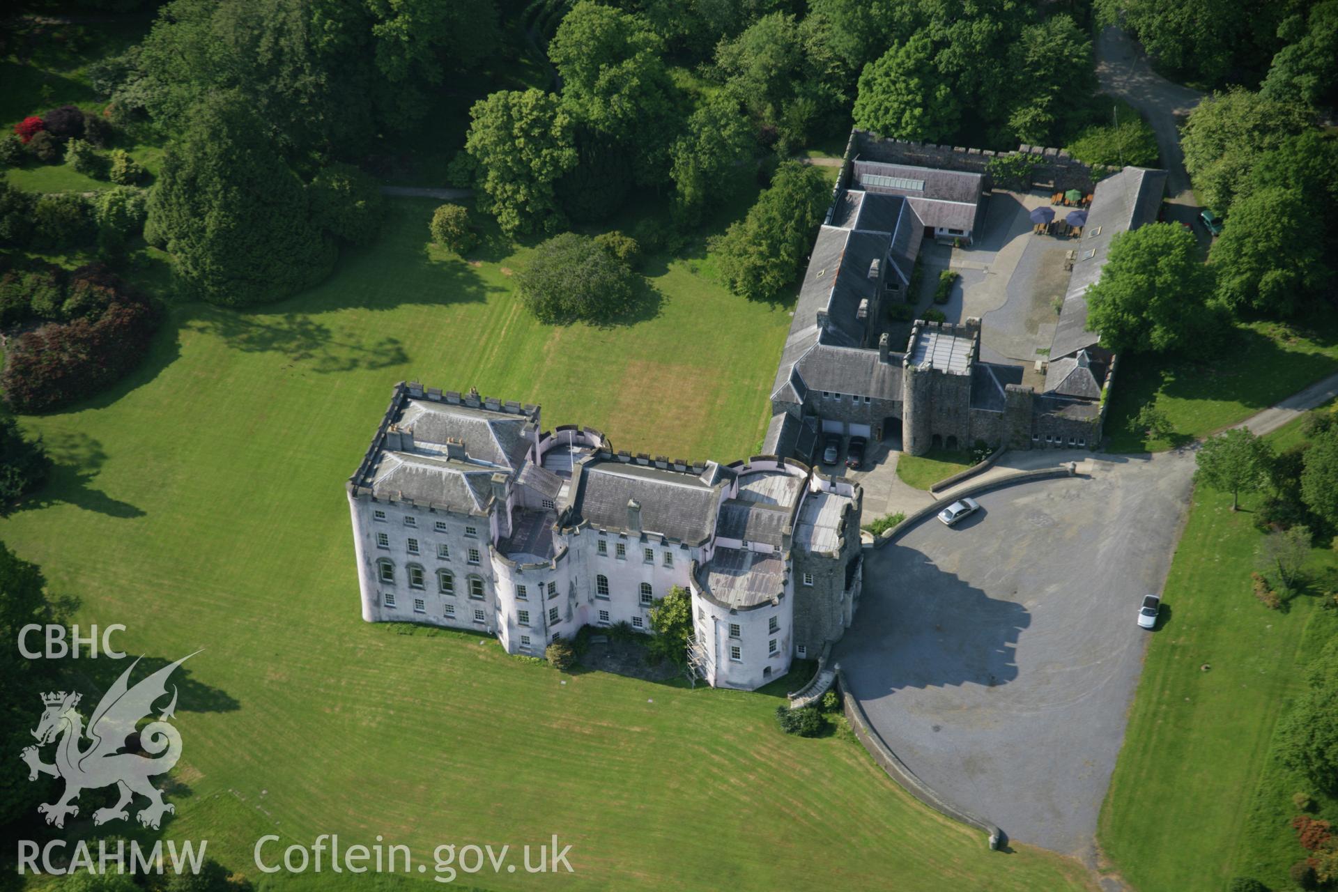 RCAHMW colour oblique aerial photograph of Picton Castle, Slebech, viewed from the south-east. Taken on 08 June 2006 by Toby Driver.