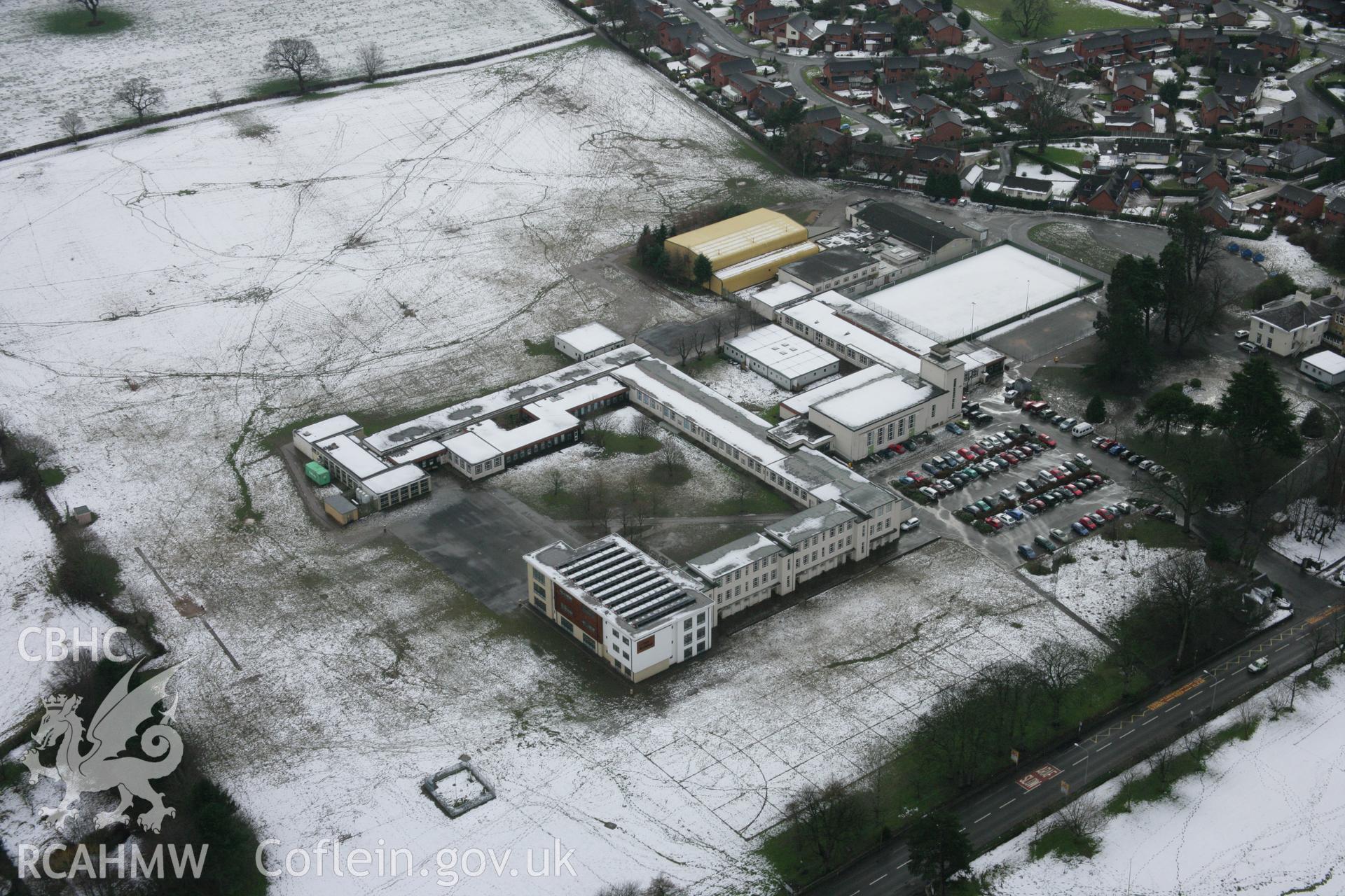 RCAHMW colour oblique aerial photograph of Brynhyfryd School from the north-east. Taken on 06 March 2006 by Toby Driver.