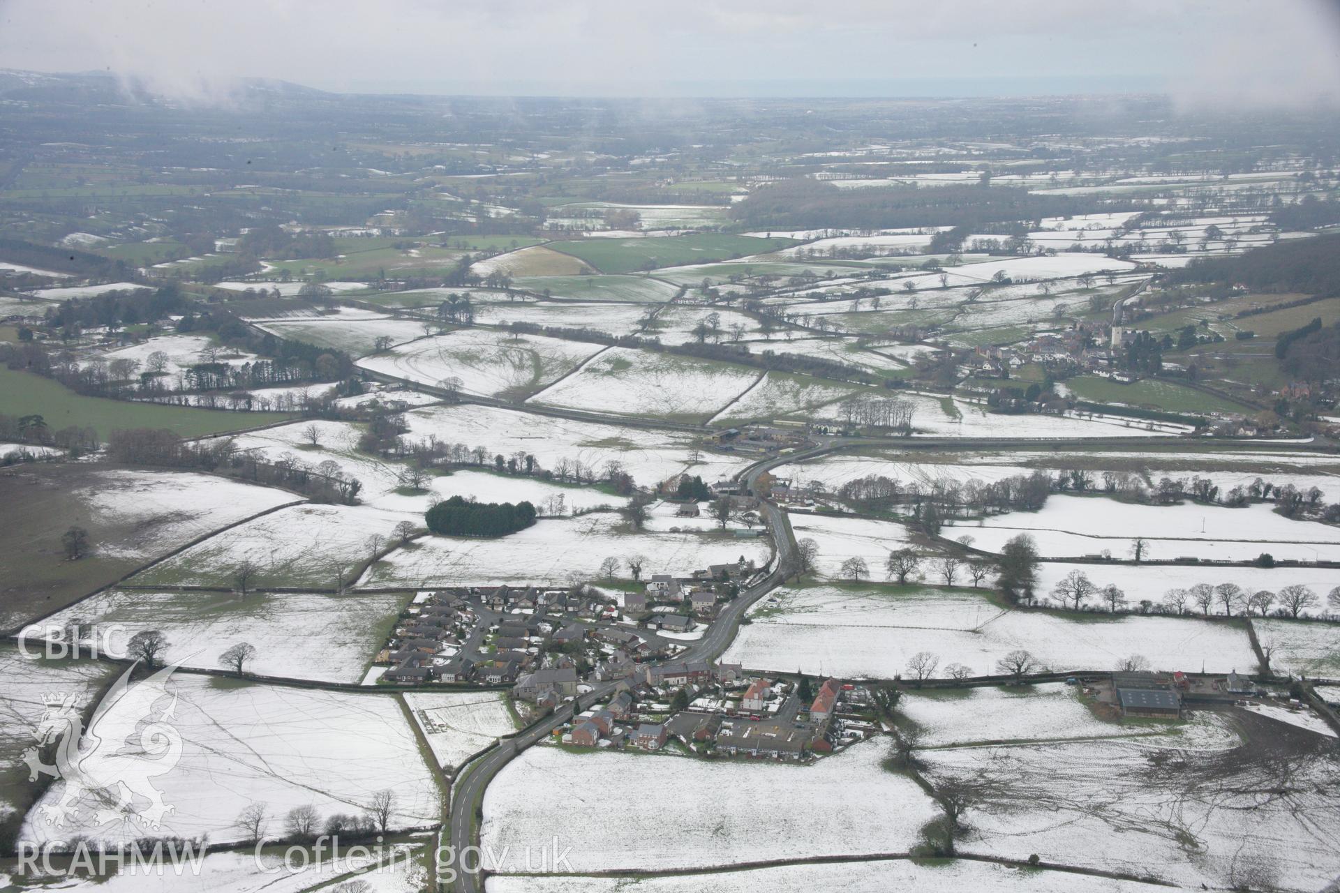 RCAHMW colour oblique aerial photograph of Waen Welsh Calvinistic Methodist Chapel, Aberwheeler, winter landscape looking north-west. Taken on 06 March 2006 by Toby Driver
