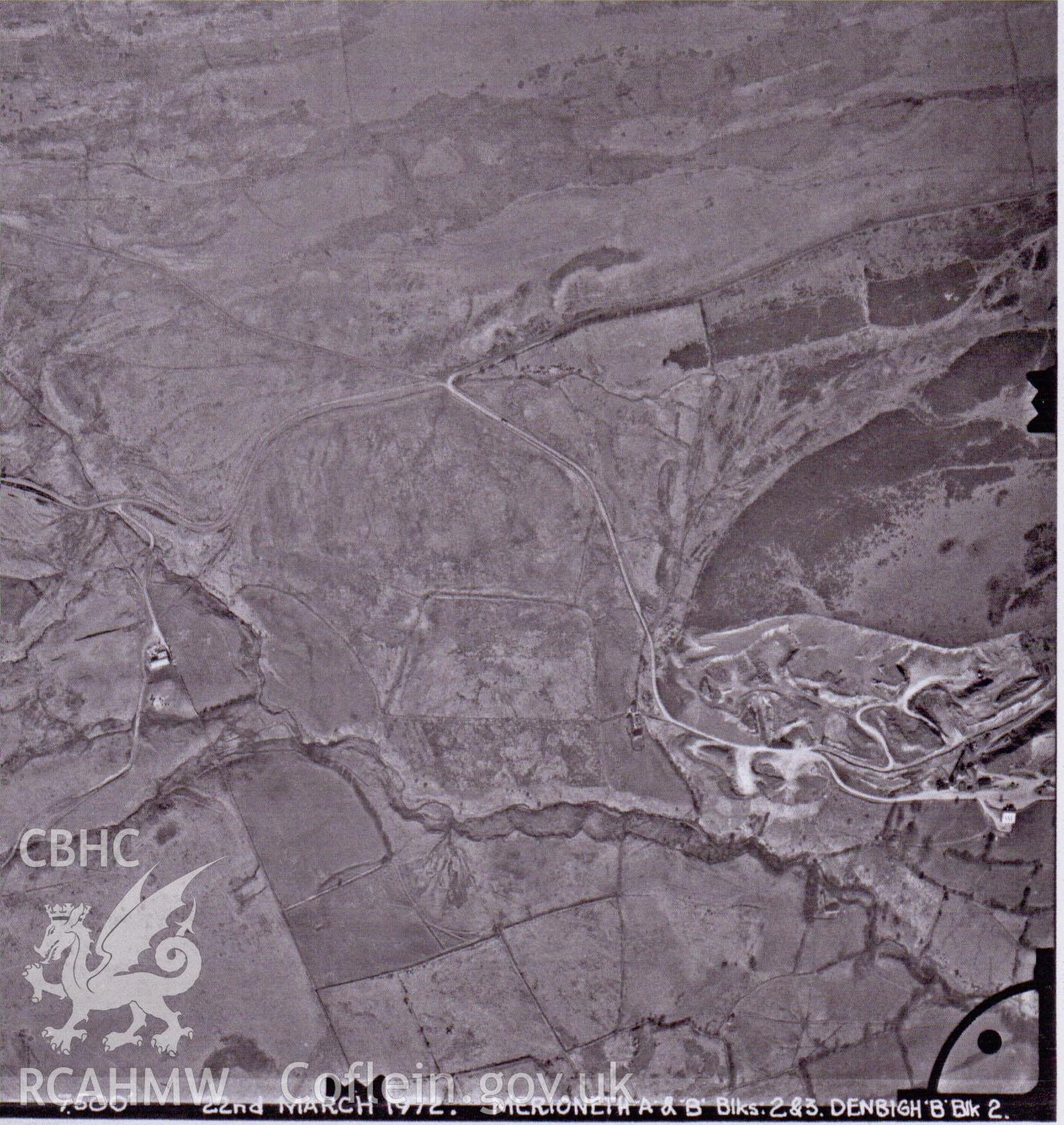 1972 OS aerial photograph showing assessment area for Tan y Foel Quarry, Cefn Coch, report no. 1089.
