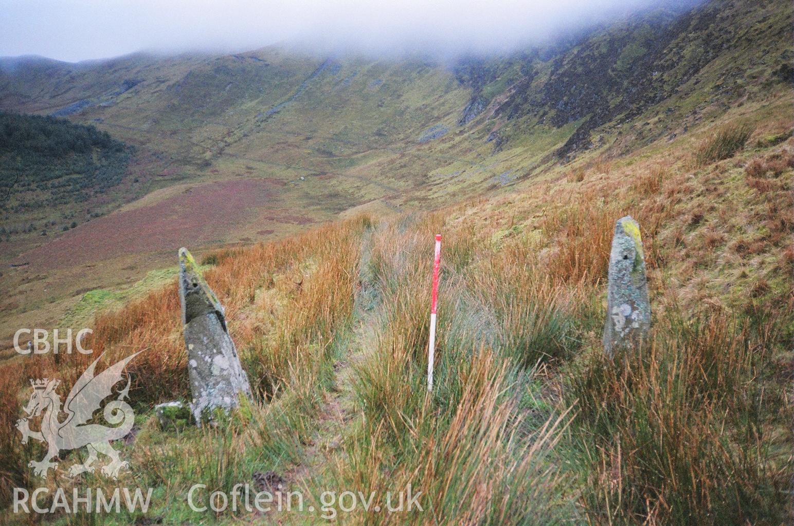 Digital colour photograph of a gate post at Craig Berwyn taken on 10/01/2007 by M.J. Roseveare. during the Berwyn North East Upland Survey by Archaeophysica.
