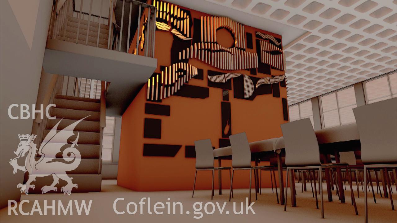 Still from the animation of The Bridge, from a RCAHMW digital survey archive of The Bridge, Coleg Harlech, Harlech.