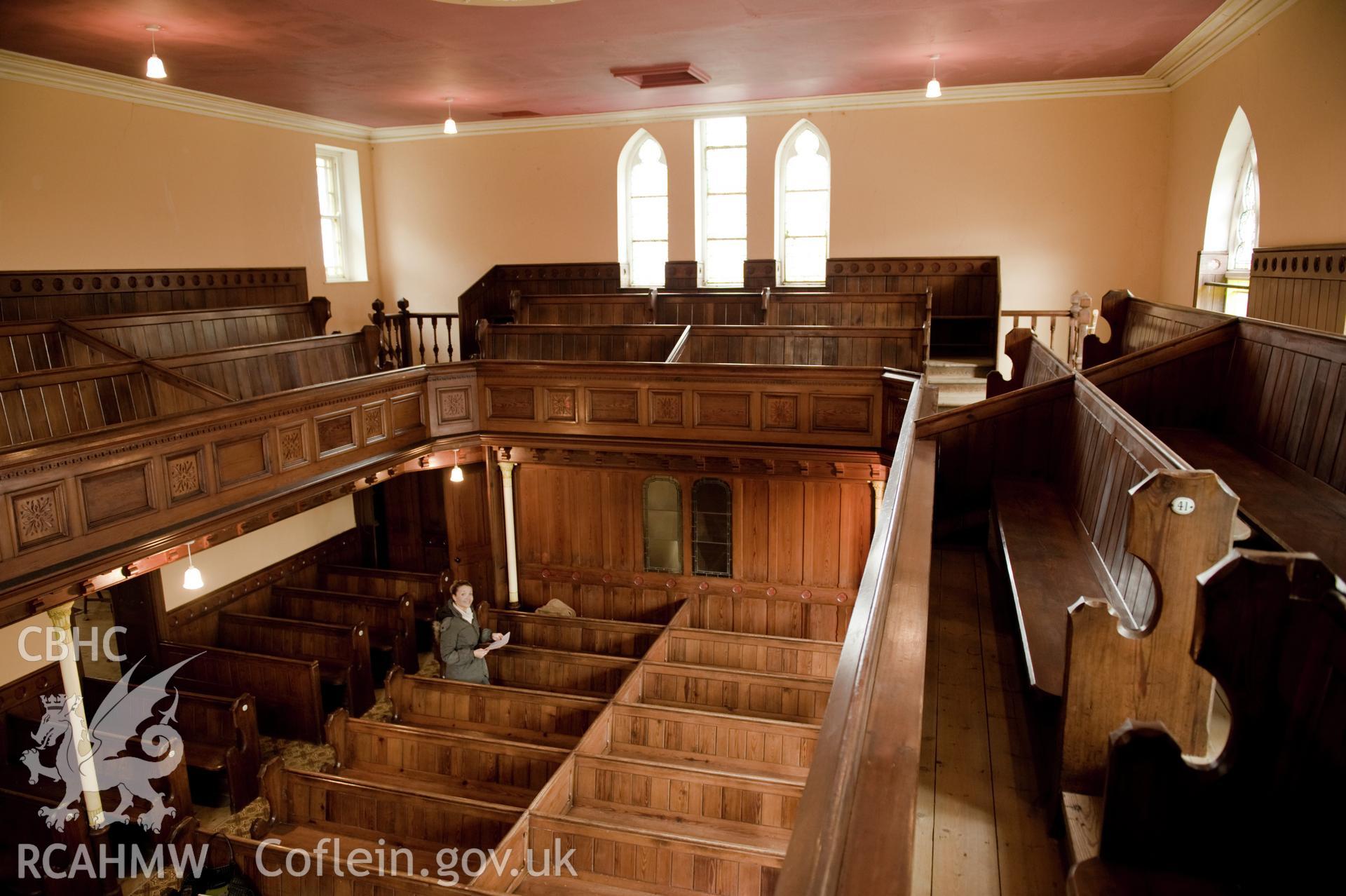 Digital image of interior: ground and first floor gallery seating, from first floor perspective.