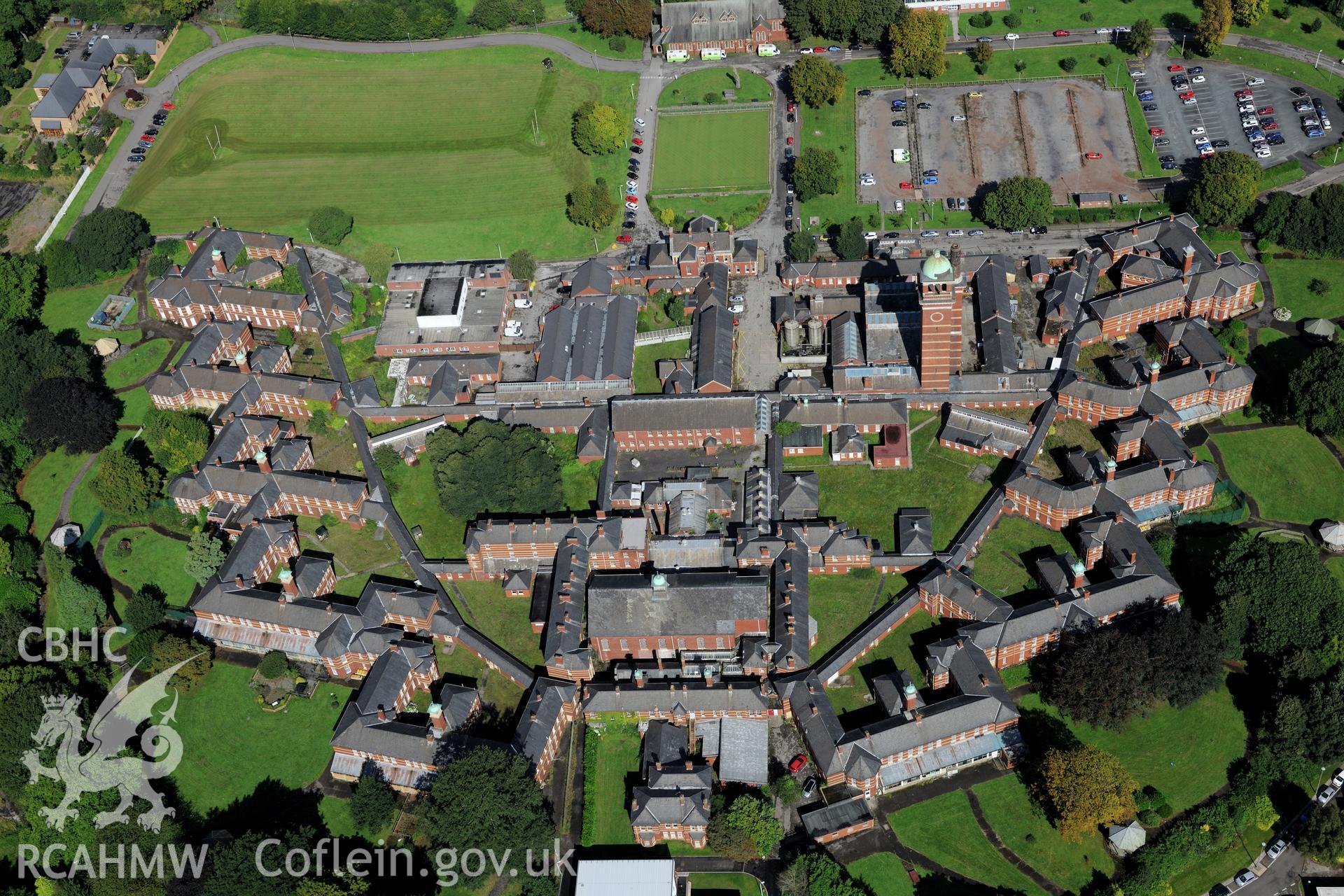 RCAHMW colour oblique aerial photograph of Whitchurch Hospital, taken by RCAHMW 26th August 2016.