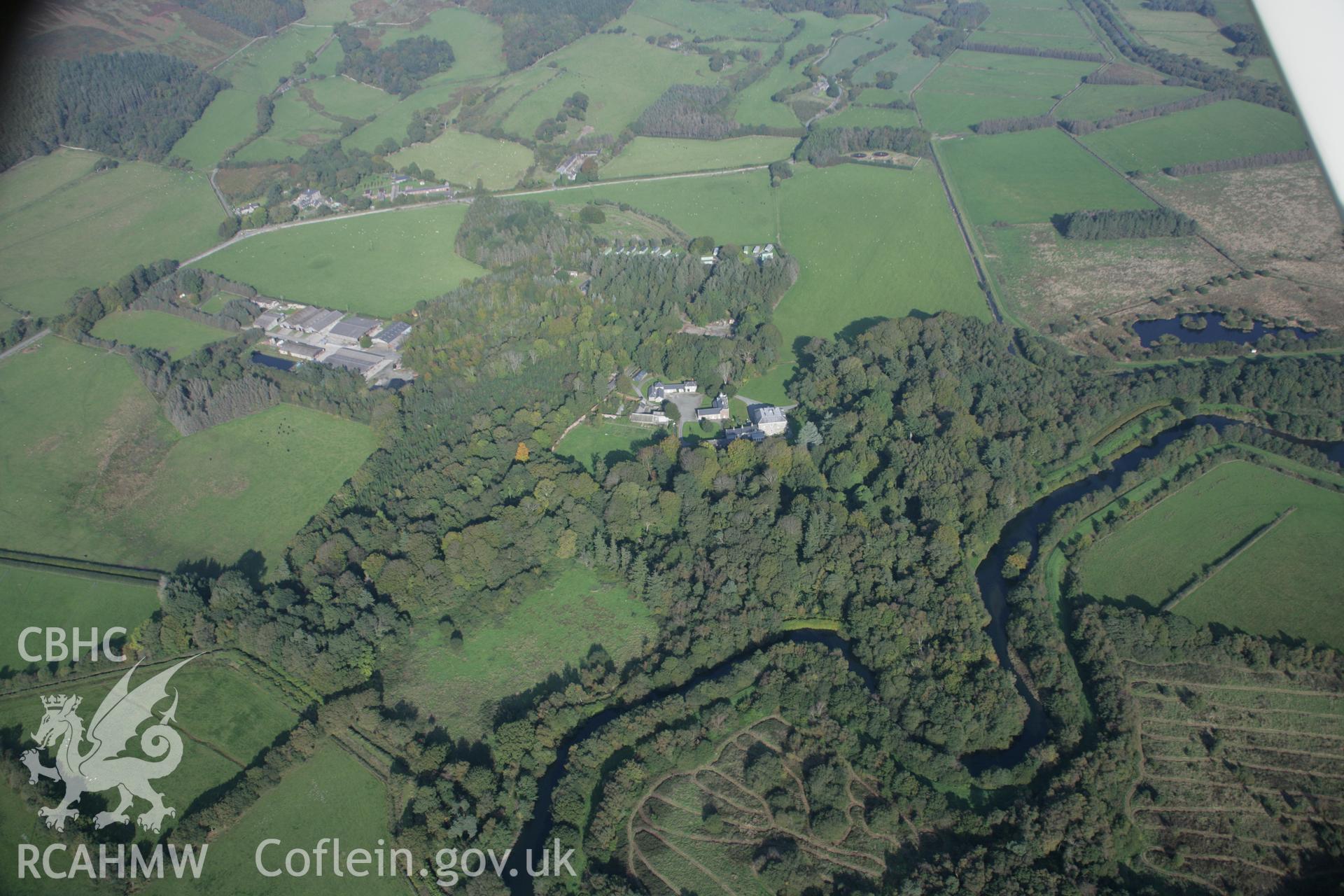 RCAHMW colour oblique aerial photograph of Peniarth Country House Garden, Llanegryn, viewed looking to the north. Taken on 17 October 2005 by Toby Driver