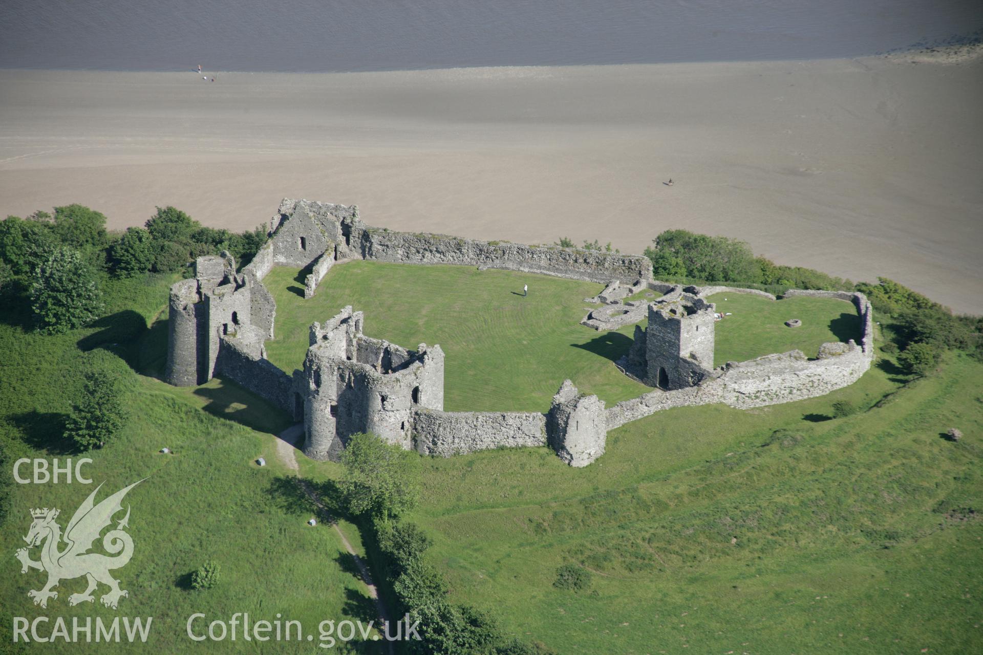 RCAHMW colour oblique aerial photograph of Llanstephan Castle, viewed from the north. Taken on 09 June 2005 by Toby Driver