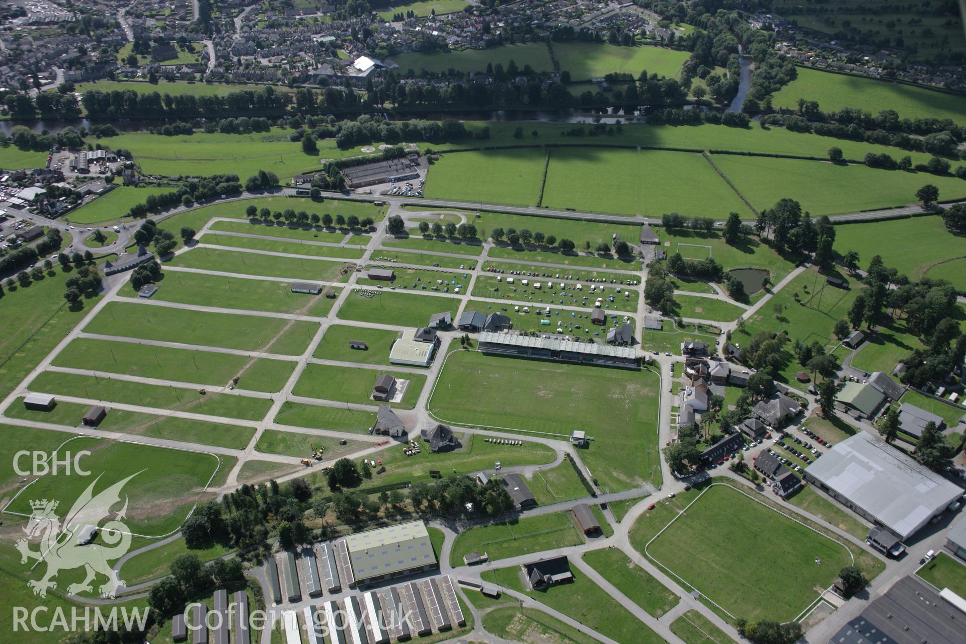 RCAHMW colour oblique aerial photograph of Royal Welsh Showground, Llanelwedd, from the north-east. Taken on 02 September 2005 by Toby Driver