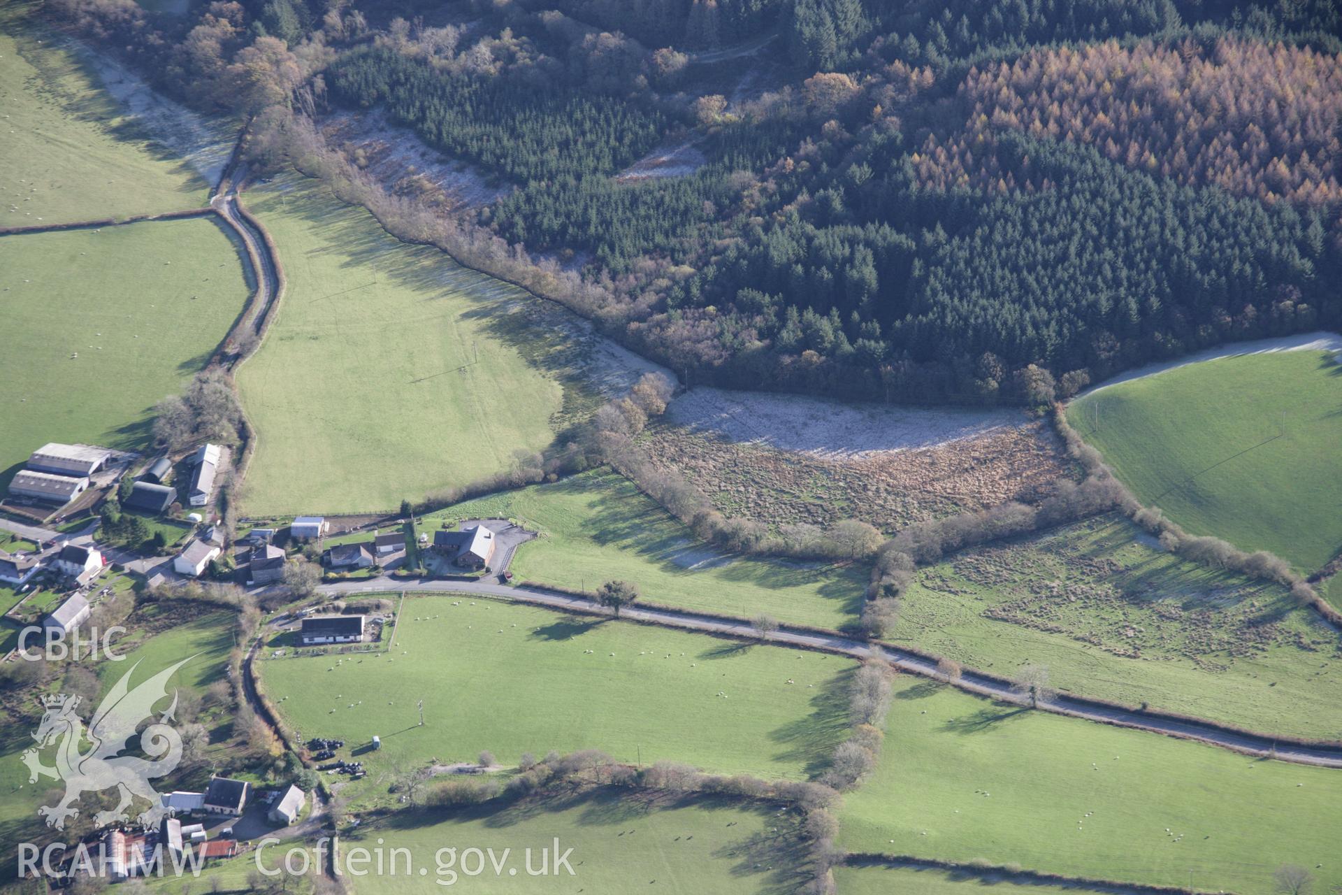 RCAHMW colour oblique photograph of Porthyrhyd, Roman road, course of road to west of village. Taken by Toby Driver on 17/11/2005.