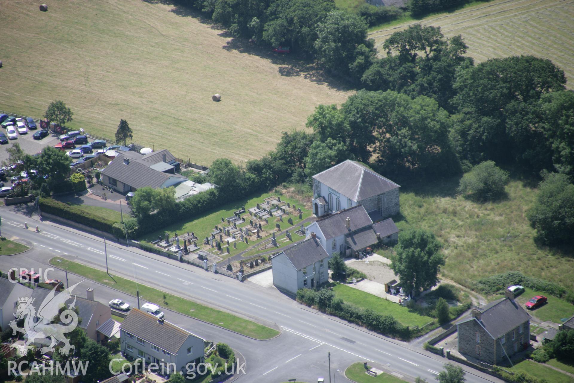 RCAHMW colour oblique aerial photograph of Llwynadda Welsh Calvinistic Methodist Chapel, Llechryd, in general view from the north. Taken on 11 July 2005 by Toby Driver