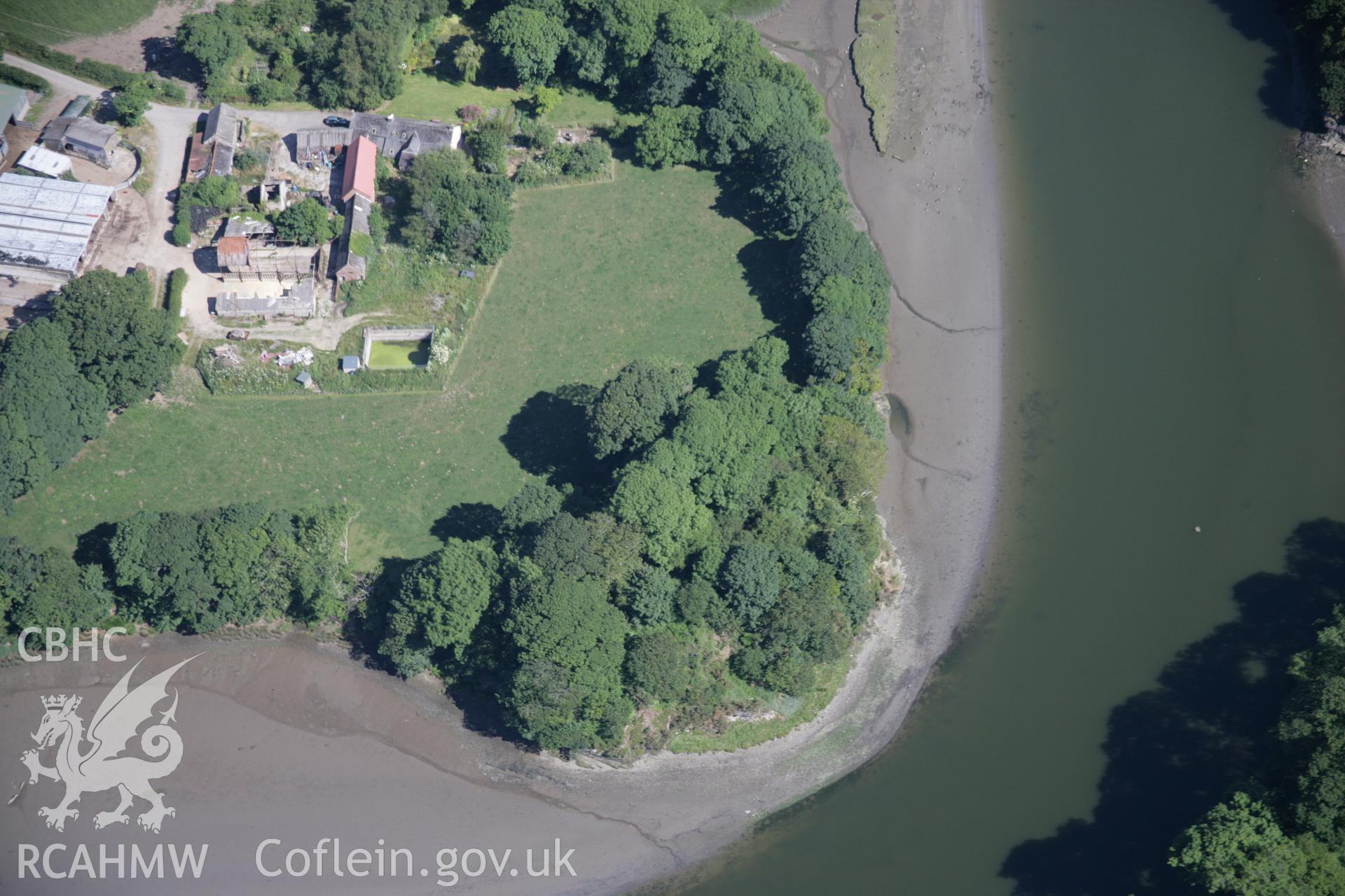 RCAHMW colour oblique aerial photograph of Cardigan Old Castle from the north. Taken on 23 June 2005 by Toby Driver