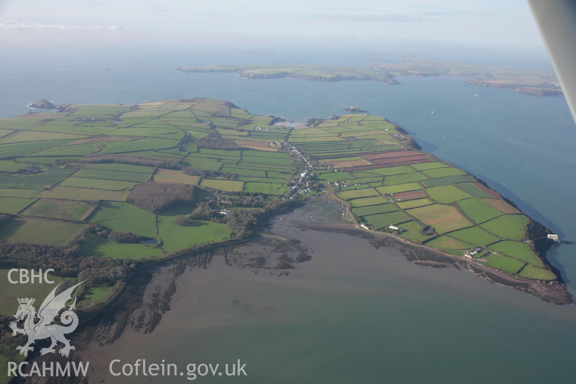 RCAHMW colour oblique aerial photograph of Angle from the east. Taken on 19 November 2005 by Toby Driver