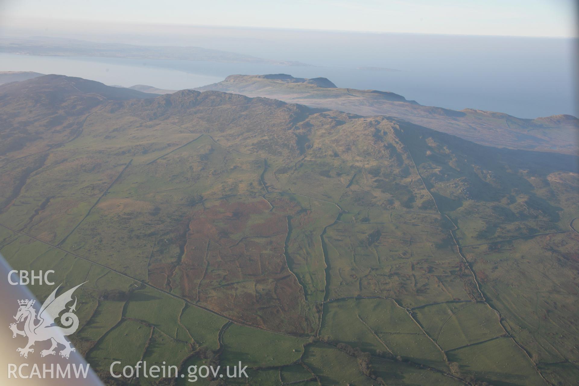 RCAHMW colour oblique aerial photograph of a field system near Maen y Bardd, Rhiw. Taken on 21 November 2005 by Toby Driver