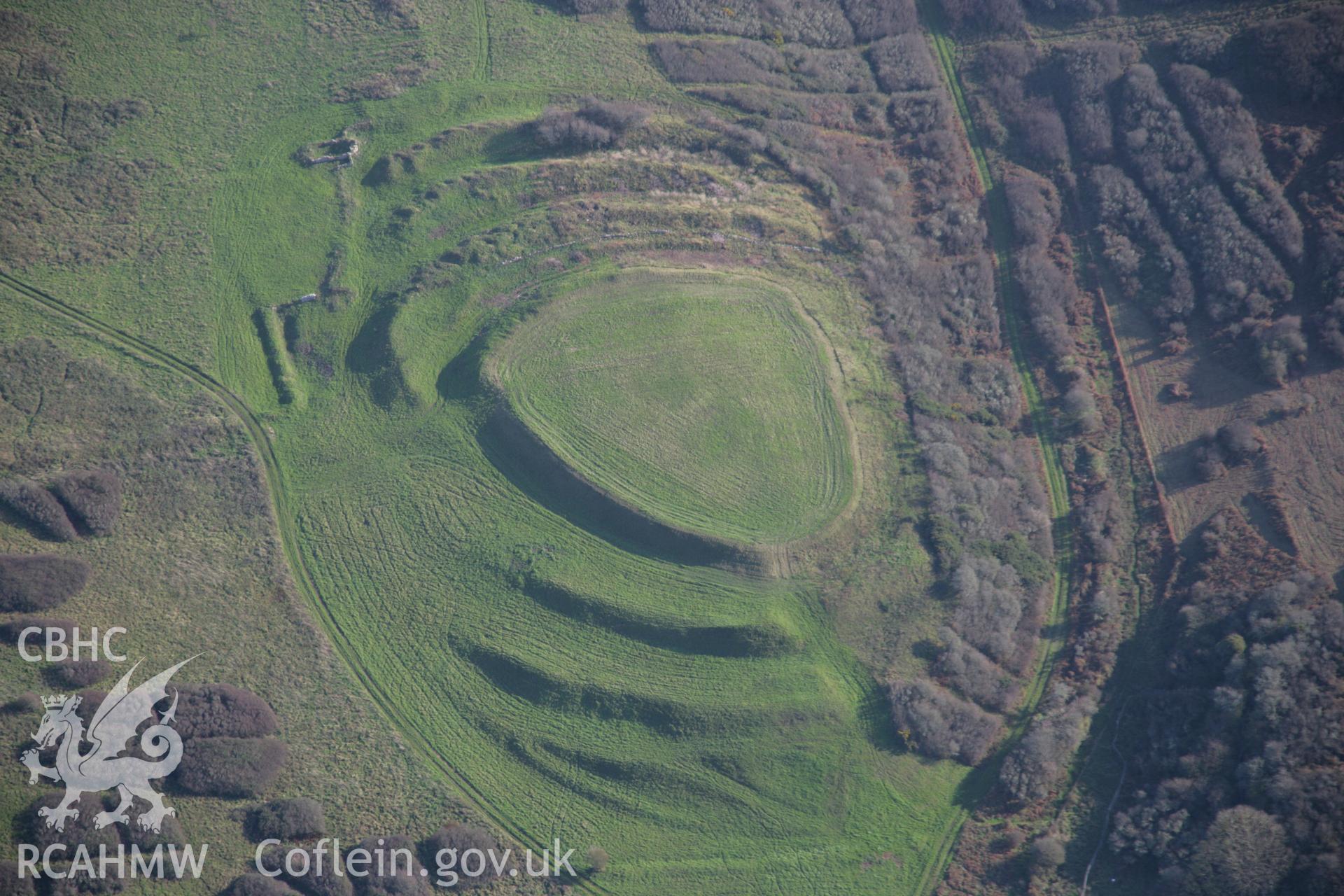 RCAHMW colour oblique aerial photograph of Bulliber Hill Camp from the west. Taken on 19 November 2005 by Toby Driver