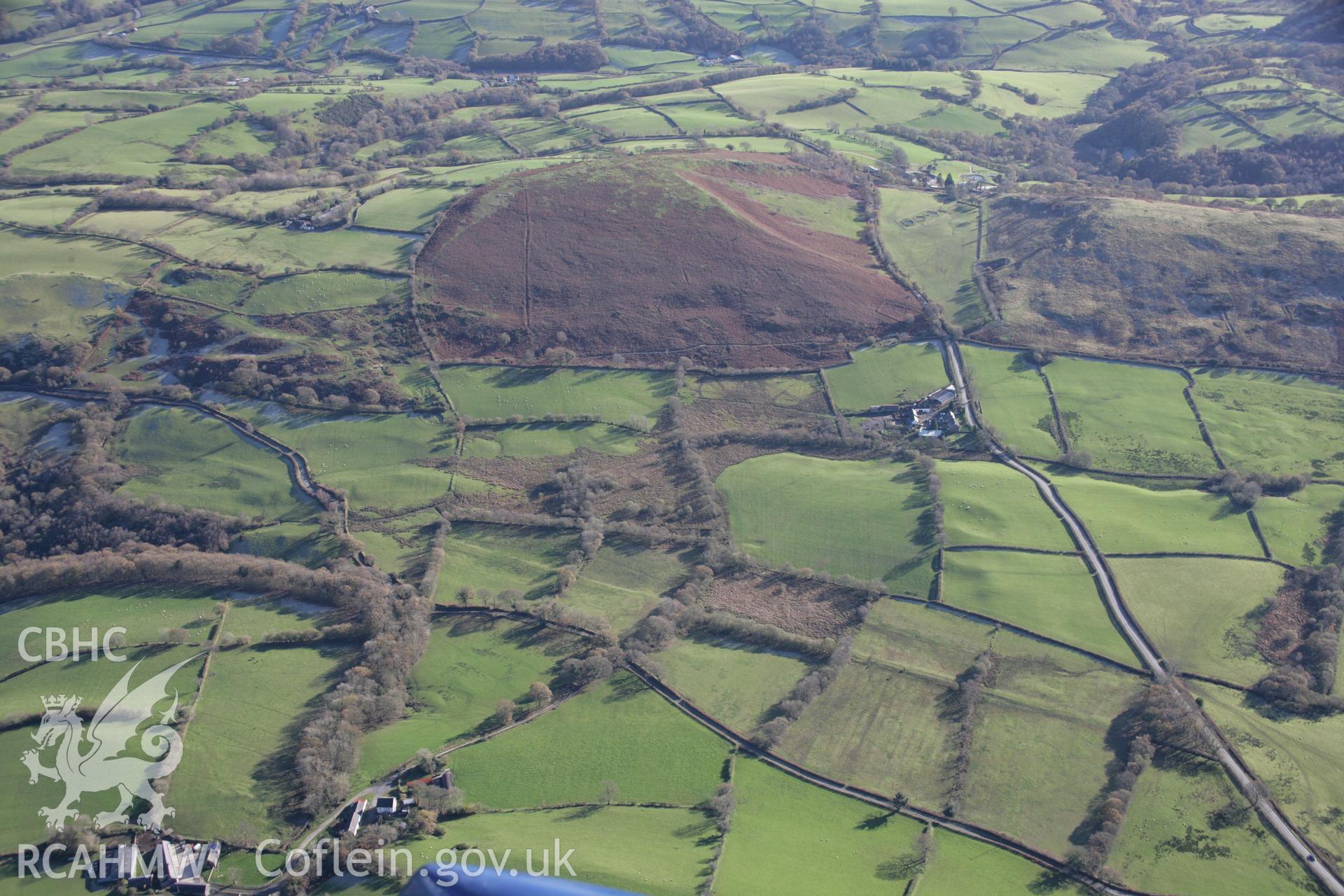 RCAHMW colour oblique photograph of Roman road east of Porthyrhyd, view from north-west. Taken by Toby Driver on 17/11/2005.