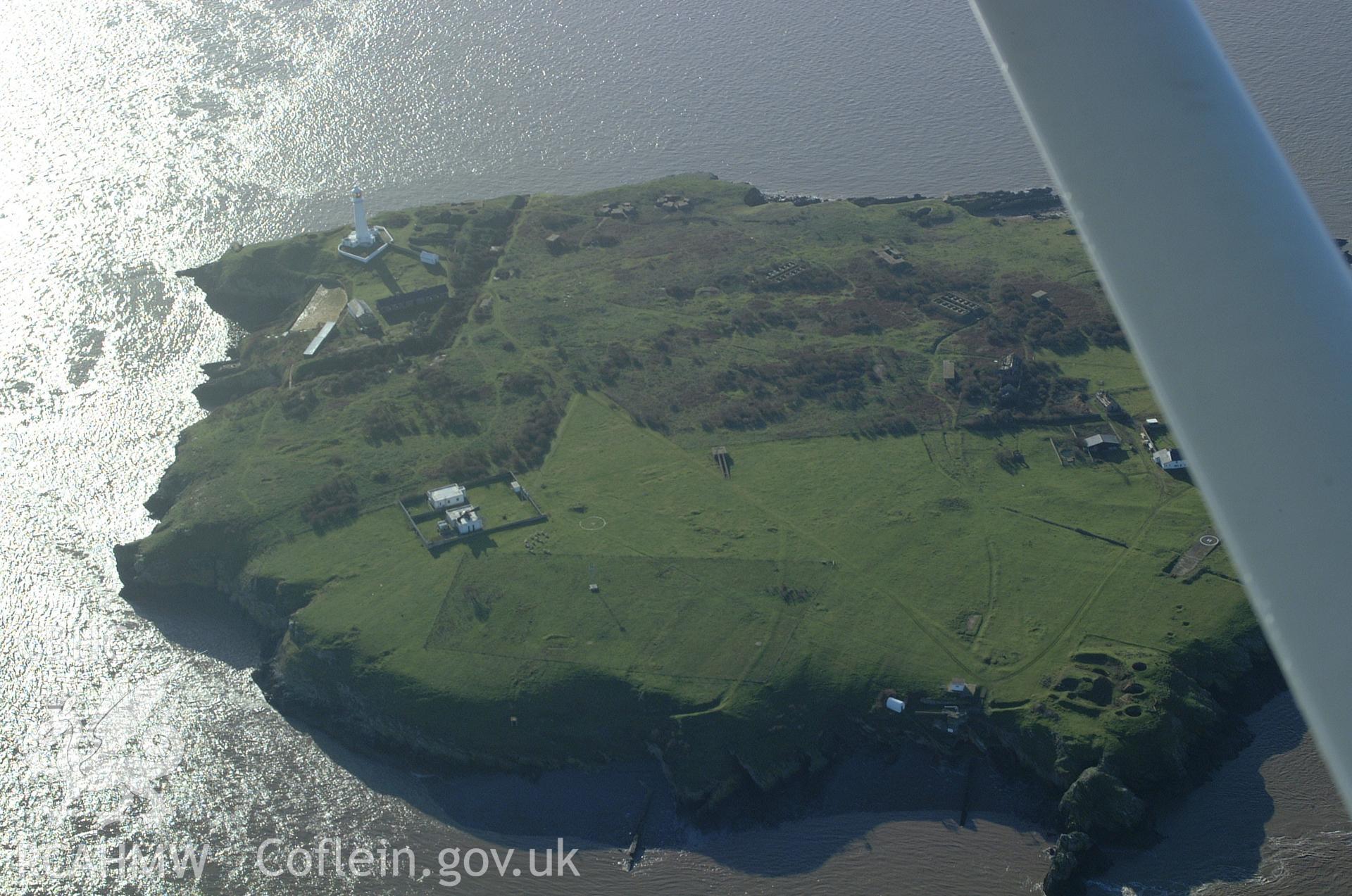 RCAHMW colour oblique aerial photograph of Flat Holm Island taken on 13/01/2005 by Toby Driver