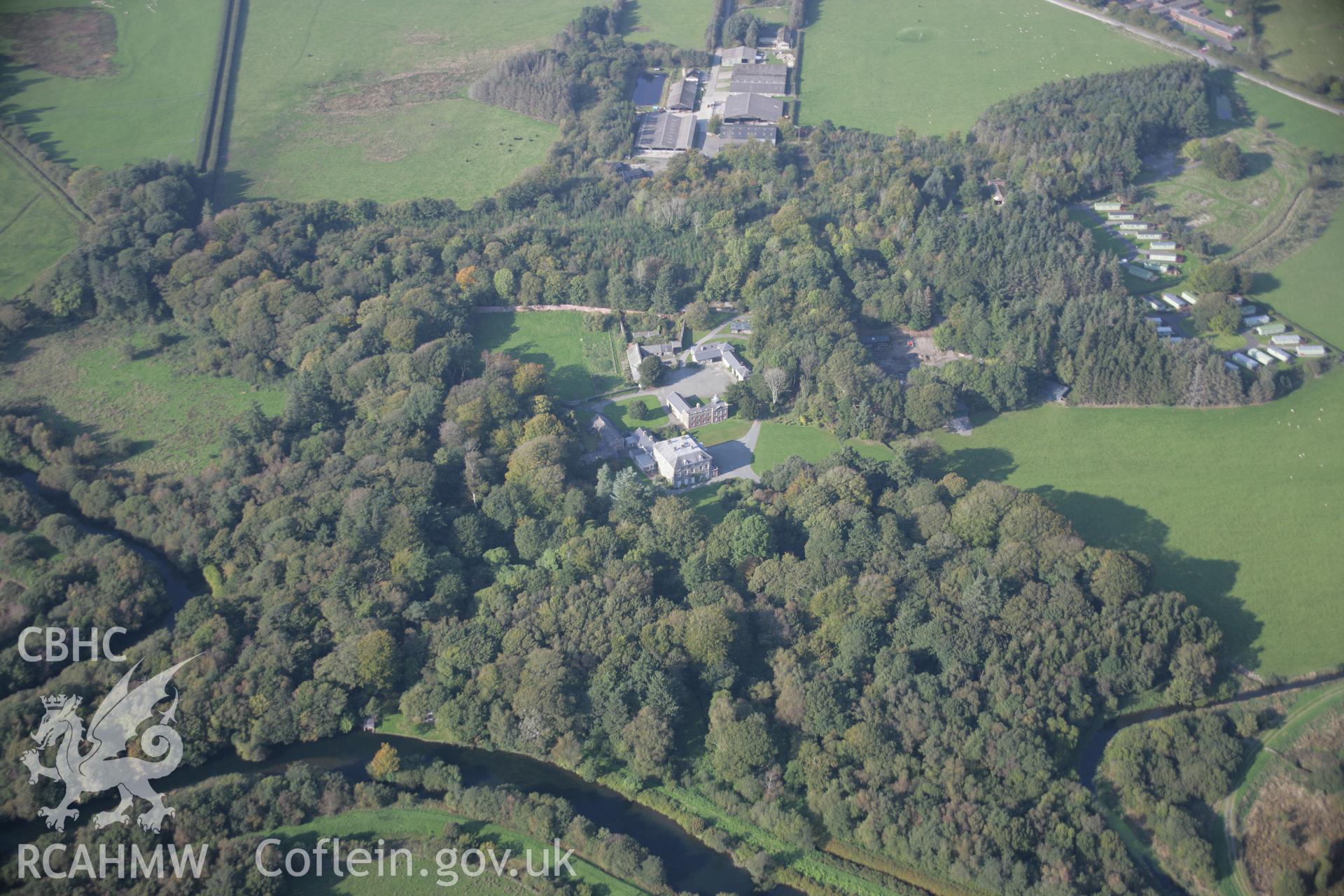 RCAHMW colour oblique aerial photograph of Peniarth Country House Garden, Llanegryn,viewed looking to the north-west. Taken on 17 October 2005 by Toby Driver