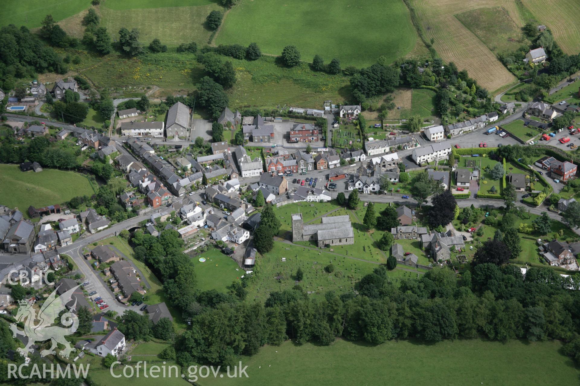 RCAHMW digital colour oblique photograph of Llanrhaeadr ym Mochnant viewed from the south-west. Taken on 01/08/2005 by T.G. Driver.