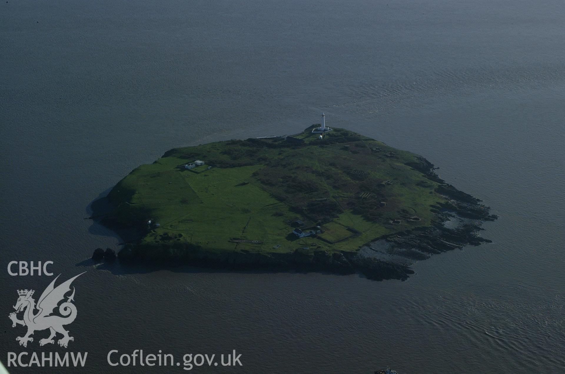 RCAHMW colour oblique aerial photograph of Flat Holm Island taken on 13/01/2005 by Toby Driver