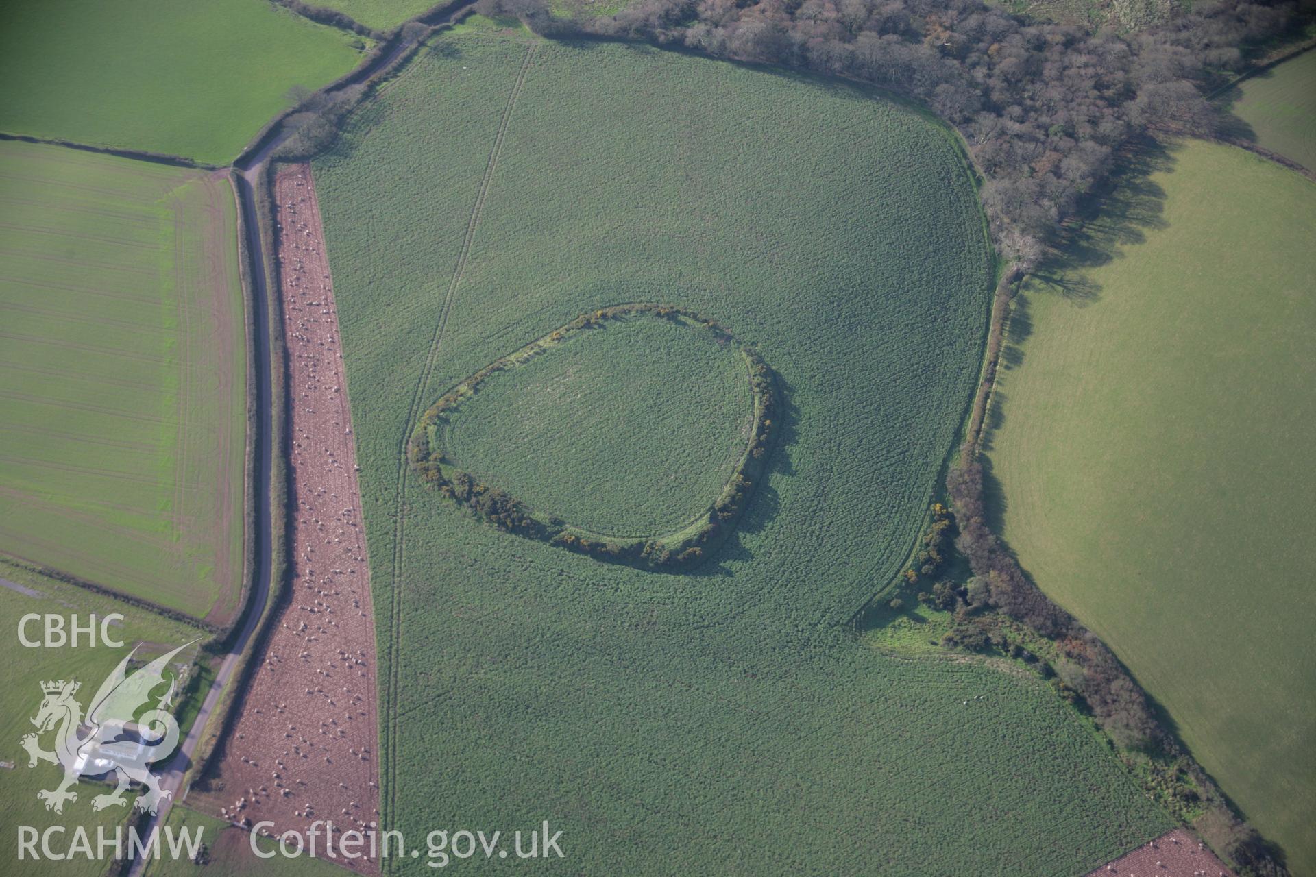 RCAHMW colour oblique aerial photograph of Merrion Camp, viewed from the east. Taken on 19 November 2005 by Toby Driver