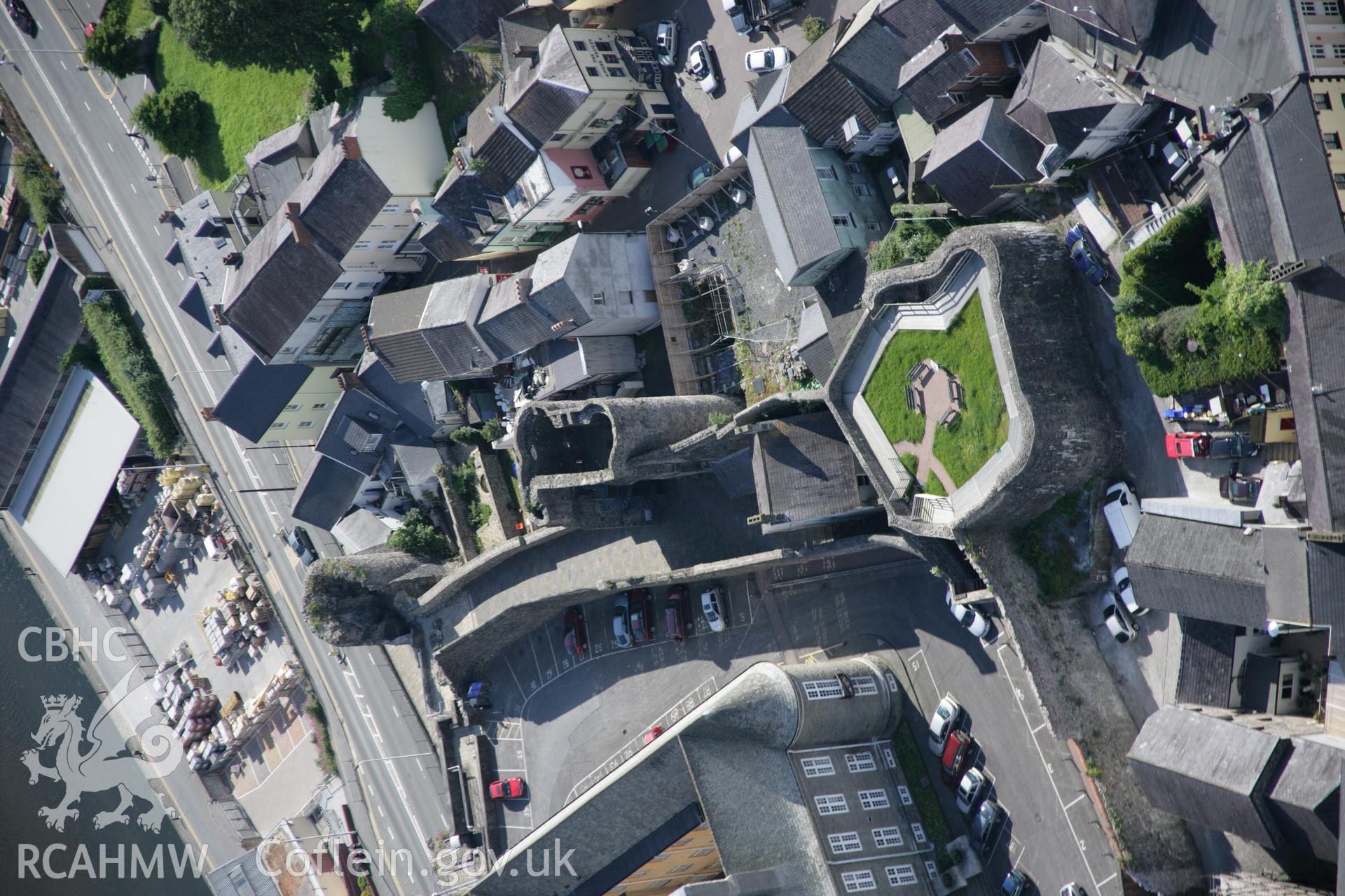 RCAHMW colour oblique aerial photograph of Carmarthen Castle from the north-east. Taken on 09 June 2005 by Toby Driver