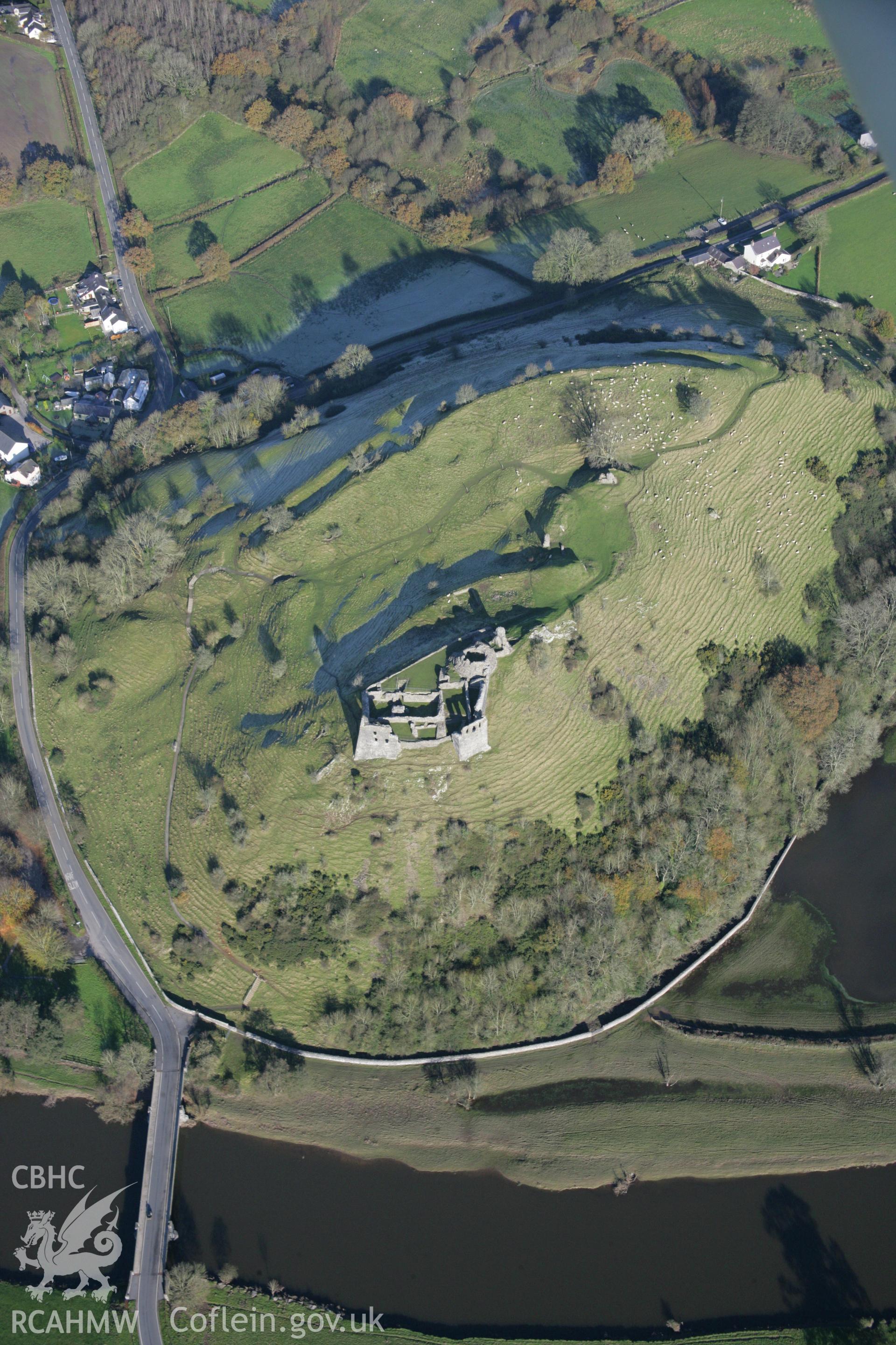 RCAHMW colour oblique photograph of Dryslwyn Castle, view from south-east. Taken by Toby Driver on 17/11/2005.