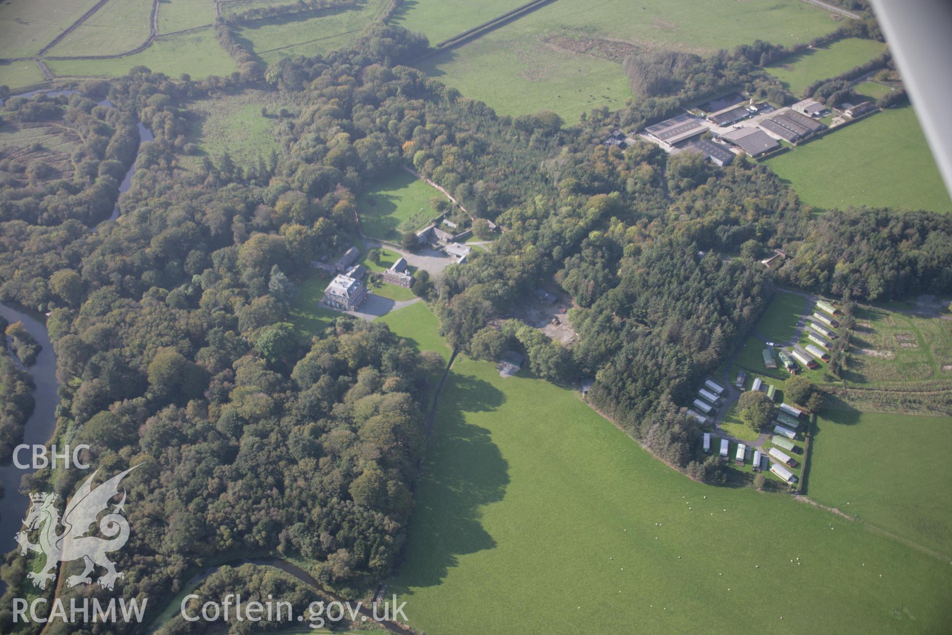 RCAHMW colour oblique aerial photograph of Peniarth Country House Garden, Llanegryn, viewed looking to the west. Taken on 17 October 2005 by Toby Driver