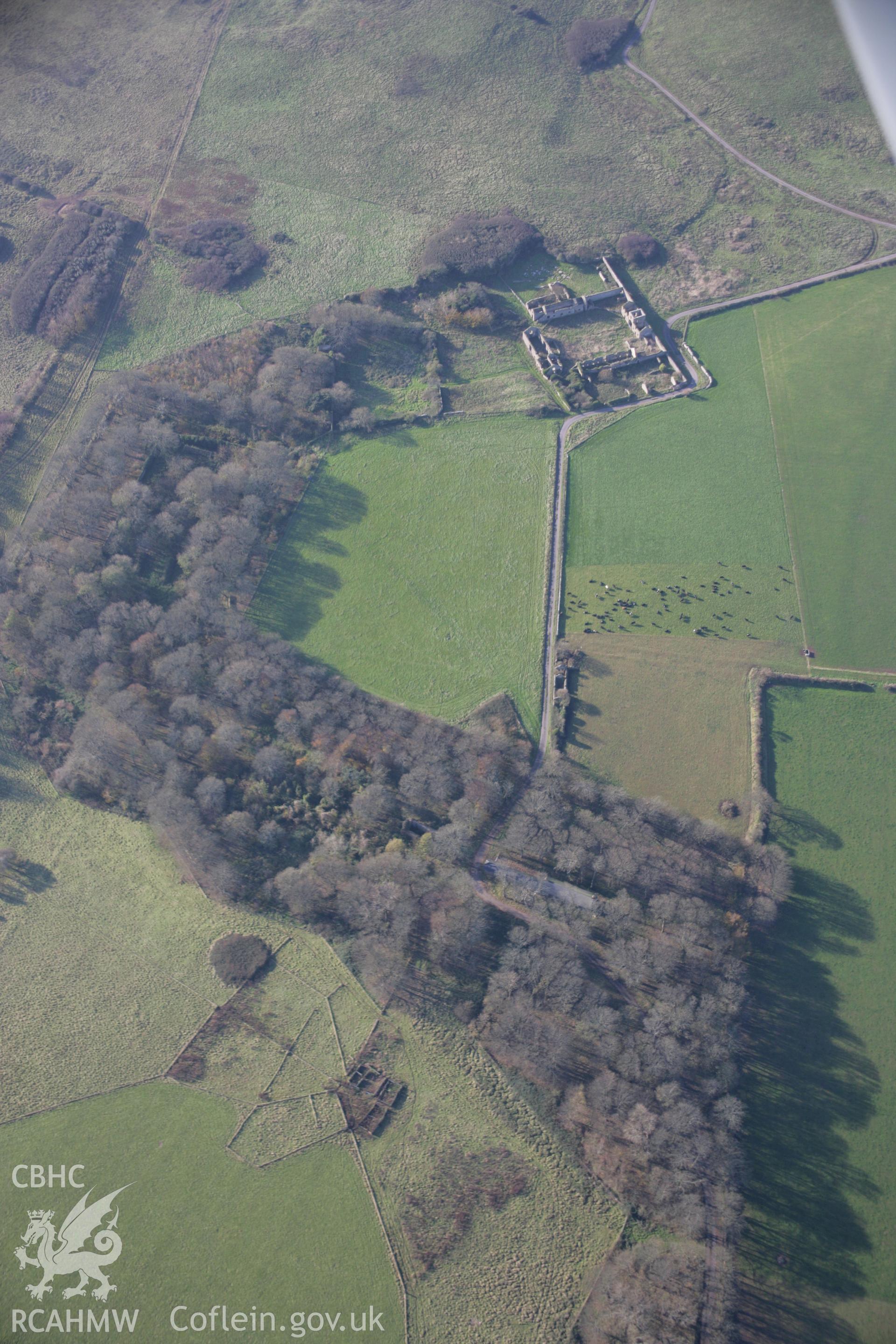 RCAHMW colour oblique aerial photograph of Brownslade Home Farm Complex from the east. Taken on 19 November 2005 by Toby Driver