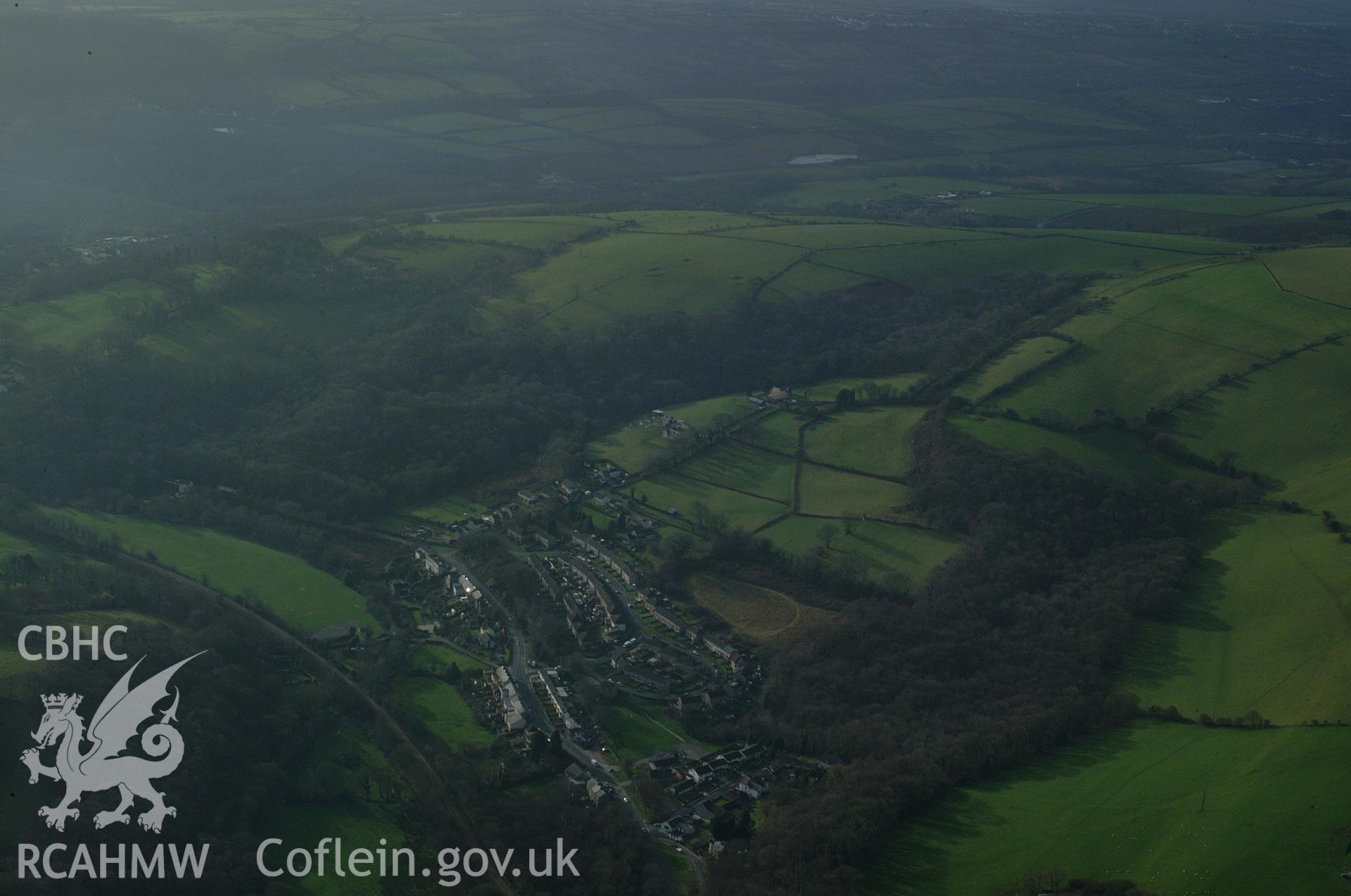 RCAHMW colour oblique aerial photograph of Goetre-hen Wesleyan Methodist Chapel, Coytrahen taken on 13/01/2005 by Toby Driver